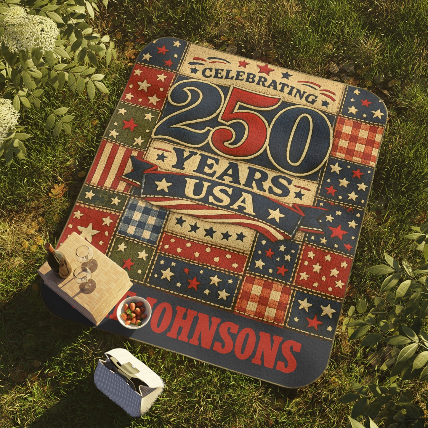 250 Years USA Picnic Blanket — Personalized Patriotic Family Picnic Mat