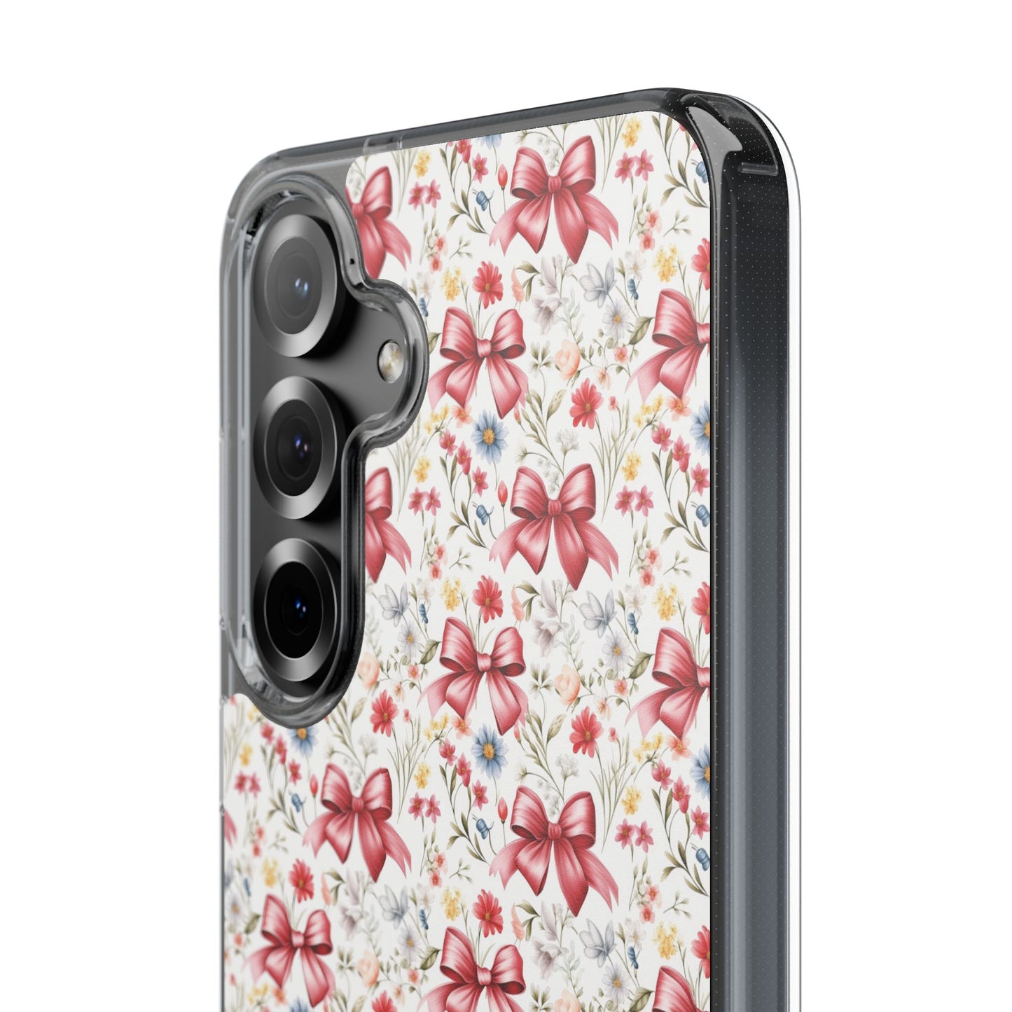 Personalized Rosette Coquette Floral Bow Clear iPhone, Samsung Cases — Custom Name Phone Cover