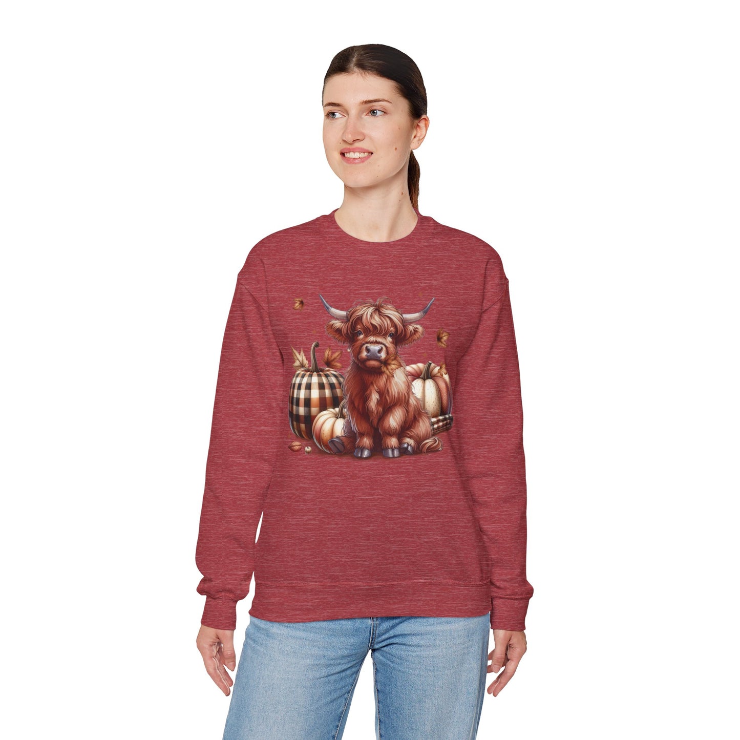 Autumn Highland Cow Charm Unisex Heavy Blend™ Crewneck Sweatshirt