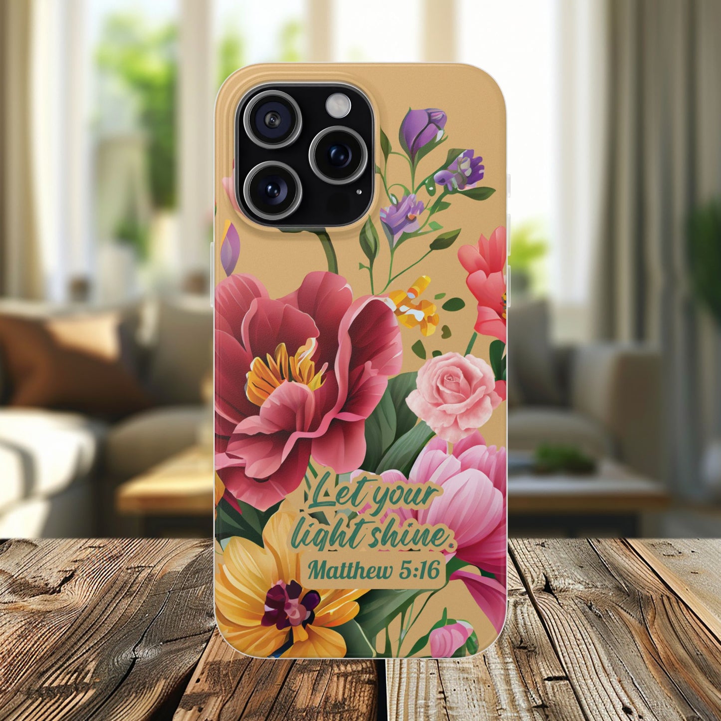 Floral Scripture Phone Case — "Let Your Light Shine" (Matthew 5:16) for iPhone and Samsung Cases.