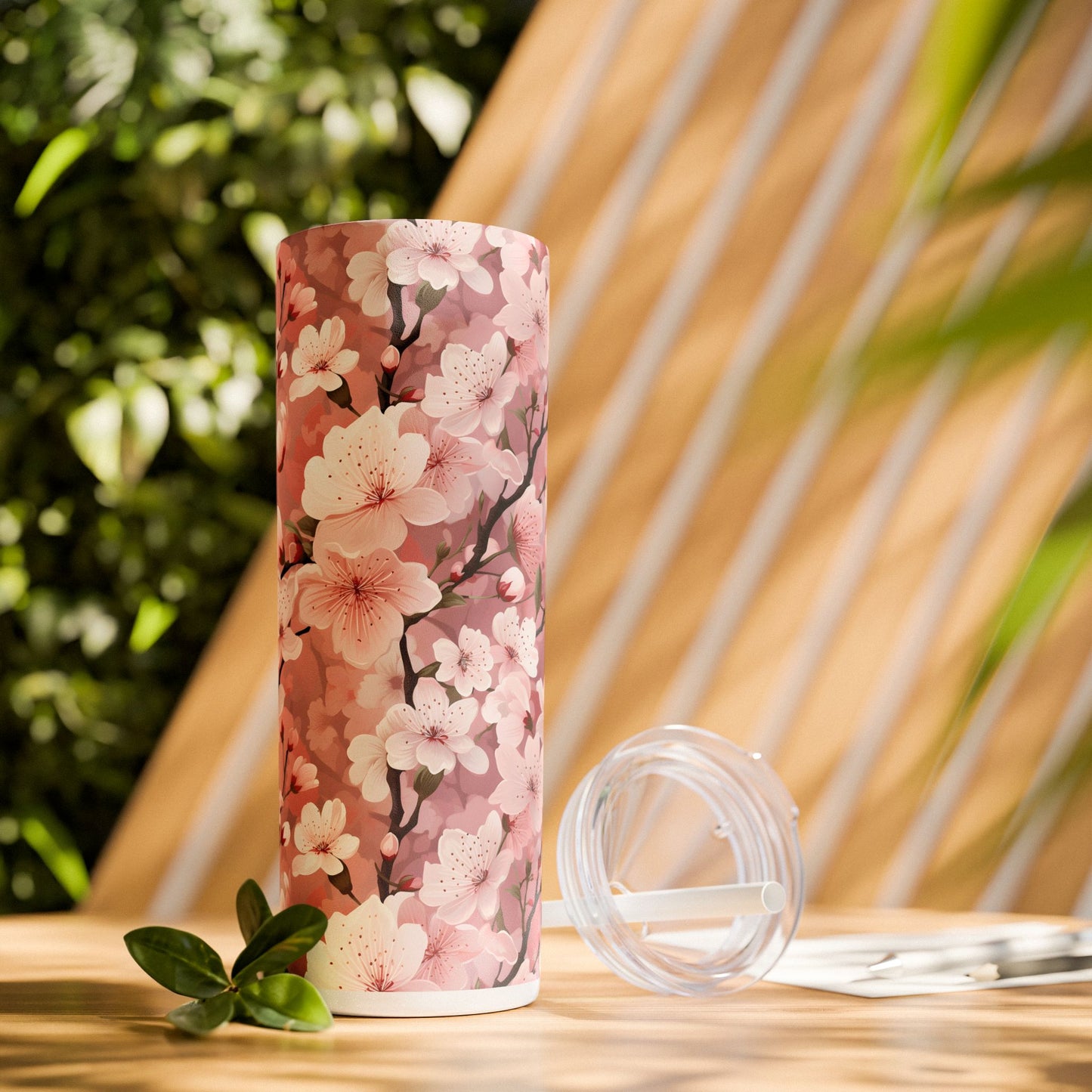 Cherry Blossom Skinny Tumbler with Straw - 20oz Floral Drinkware