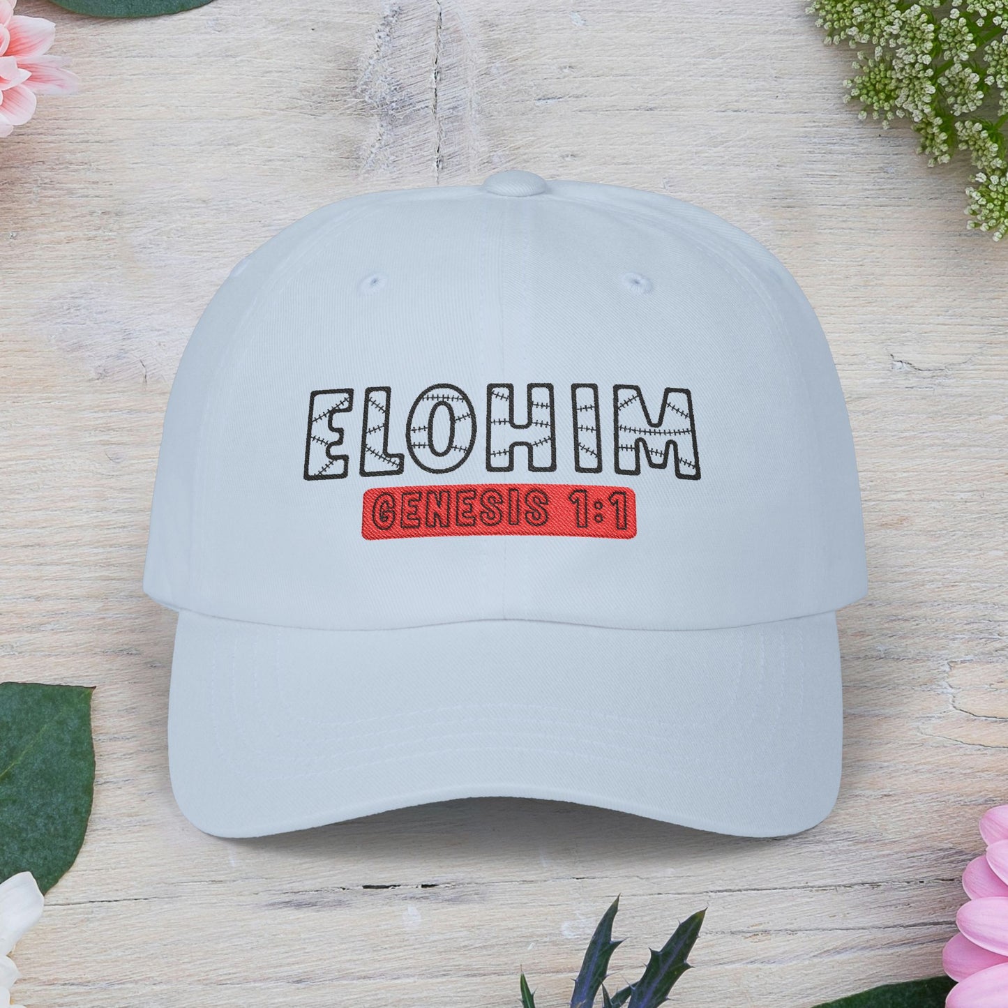 Classic Embroidery Dad Cap with 'ELOHIM, GENESIS 1:1' - Faith-Based Hat, Casual Wear, Gift for Dad, Christian Accessory, Summer Fashion
