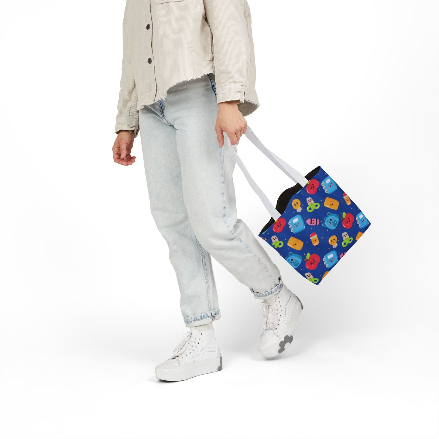 Personalized Blue Kawaii Composition Book Inspired Canvas Tote Bag with Colorful Straps, Cute School Bag, Eco-Friendly Tote, Back to School Shopping Bag, Teacher Gift Idea