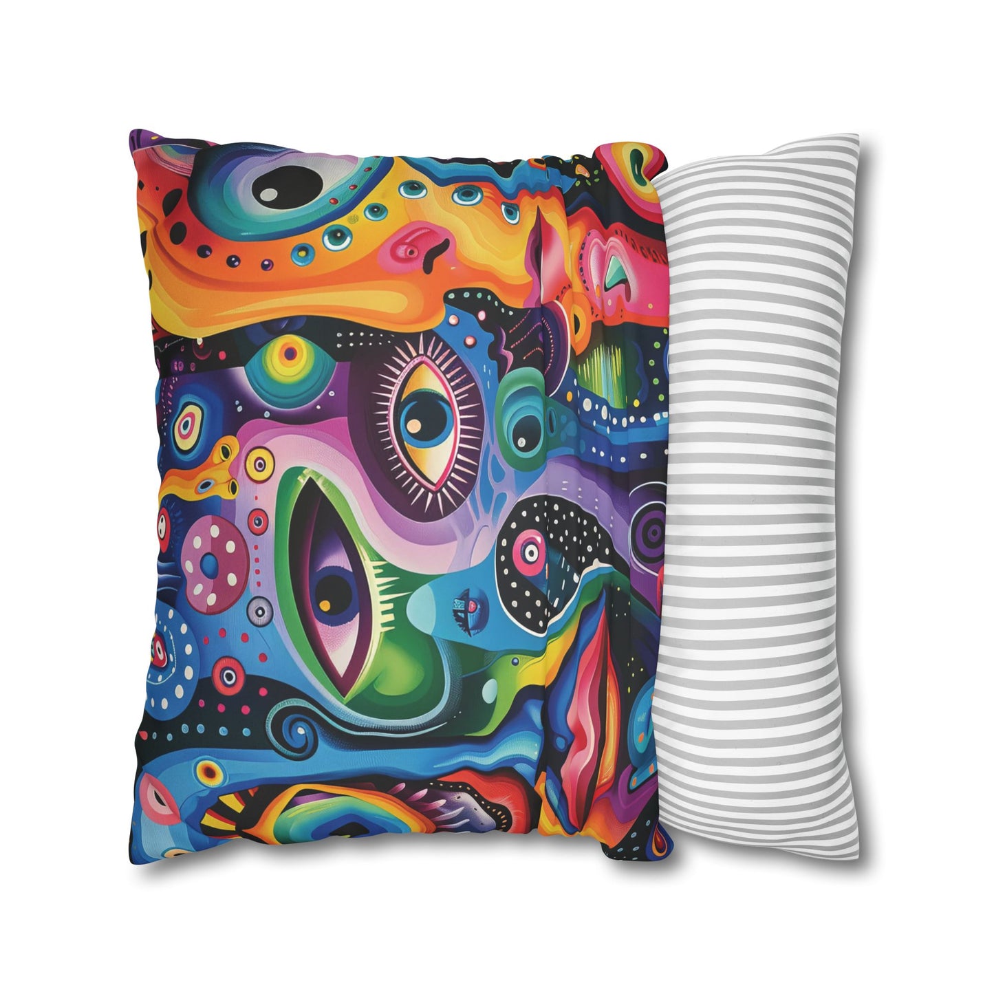 Psychedelic Visions Vibrant Abstract Art Pillowcase - Colorful Decorative Faux Suede Cushion Cover