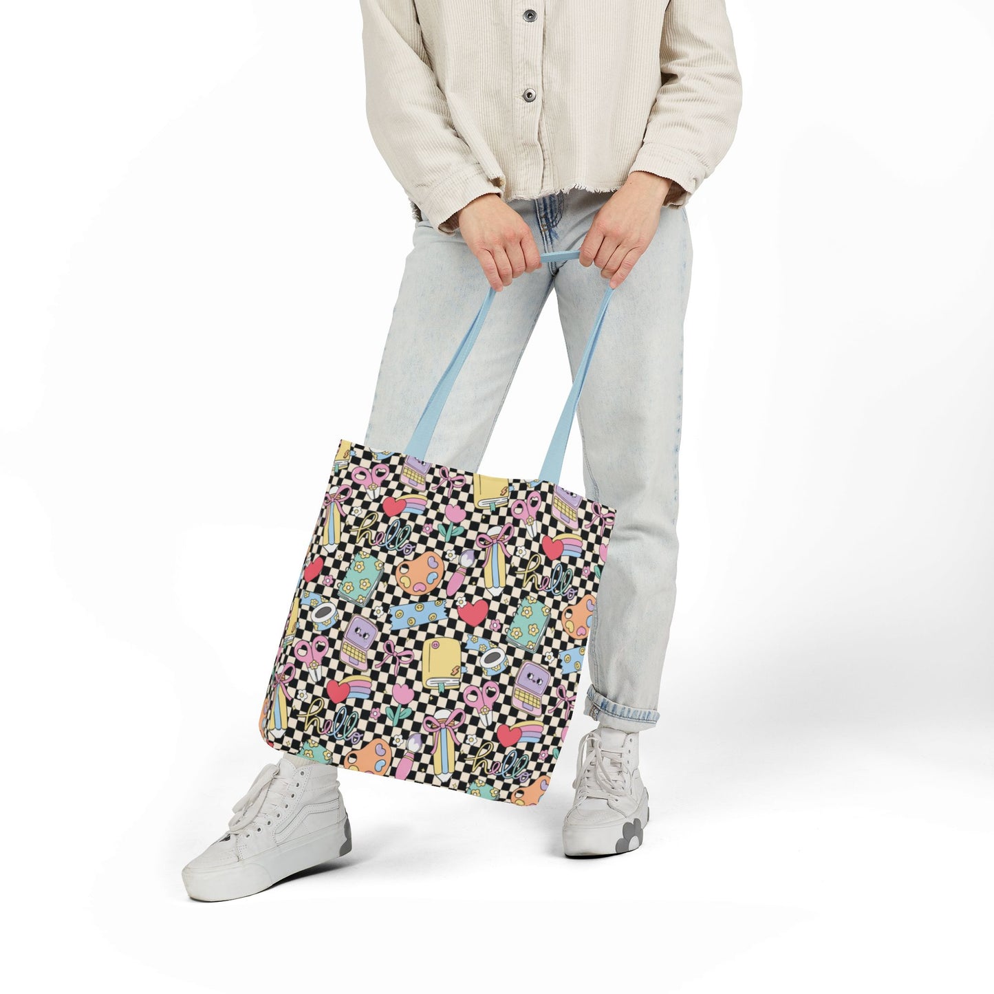 Personalized Black Doodle Daydream Composition Book Inspired Canvas Tote Bag with Colorful Straps, Cute School Bag, Eco-Friendly Tote, Back to School Shopping Bag, Teacher Gift Idea