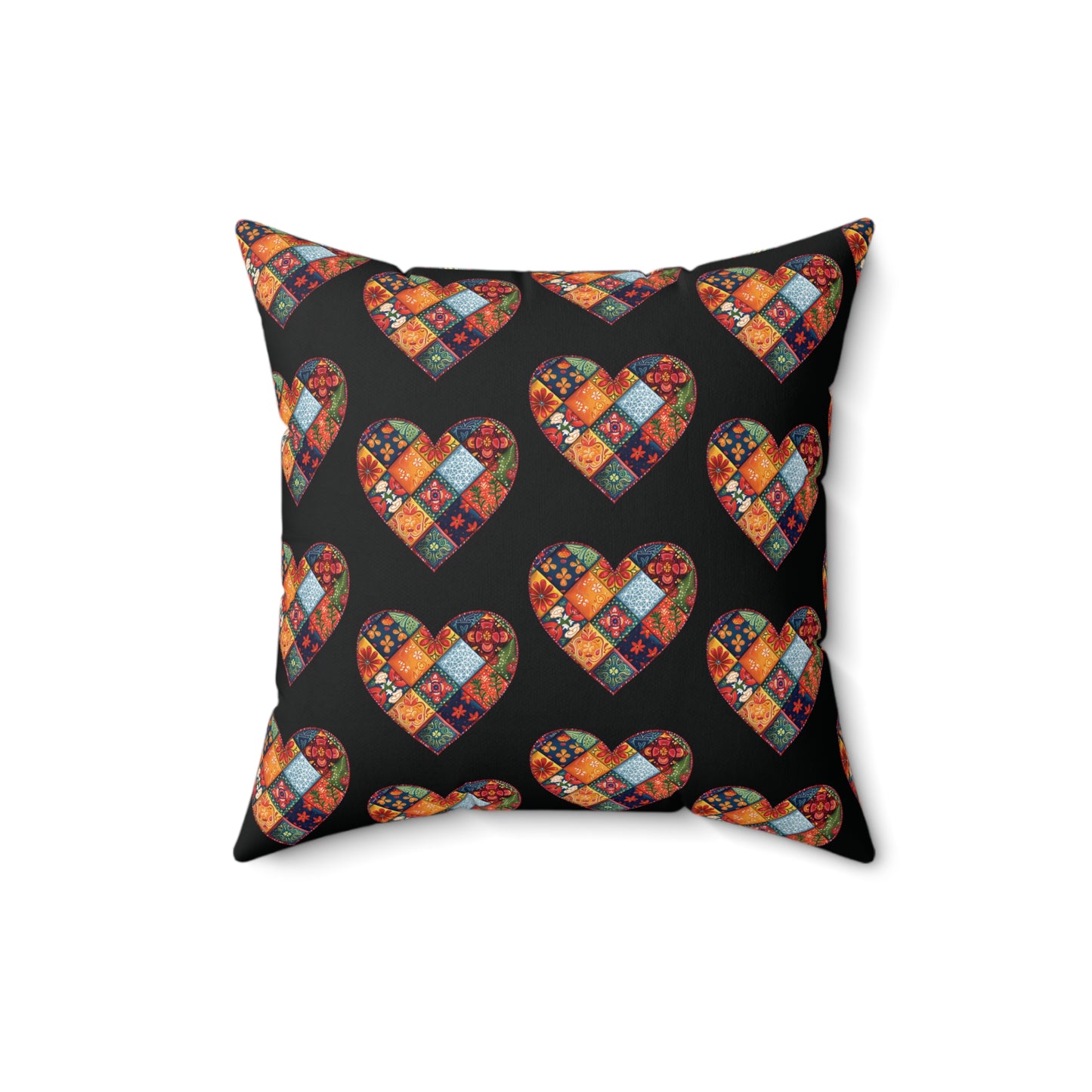 Black Patchwork Heart Spun Polyester Square Pillow