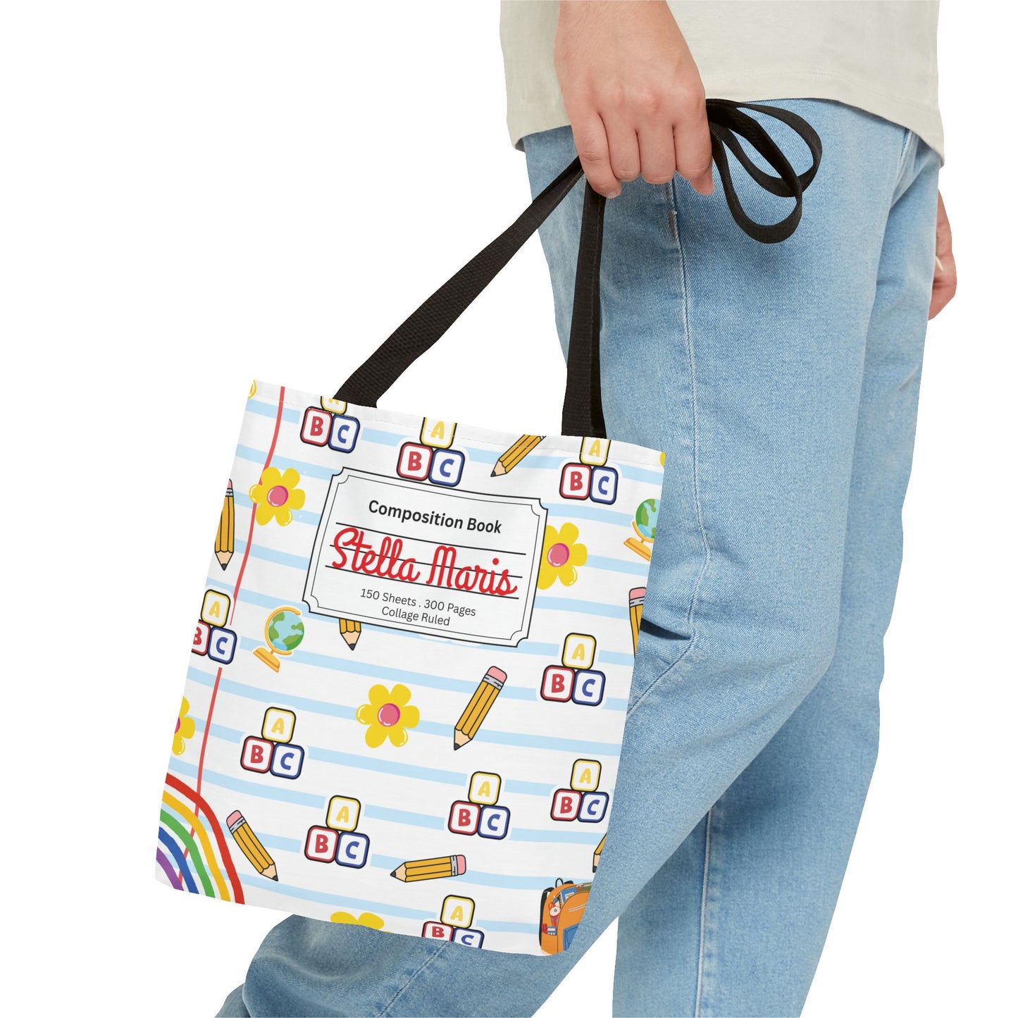 Personalized White SchoolYard Chic Composition Book Inspired Tote Bag, Back to School Tote, Teacher Gift, Kids Bag, Custom Name Bag, Educational Accessories, Back to School Tote Bag.