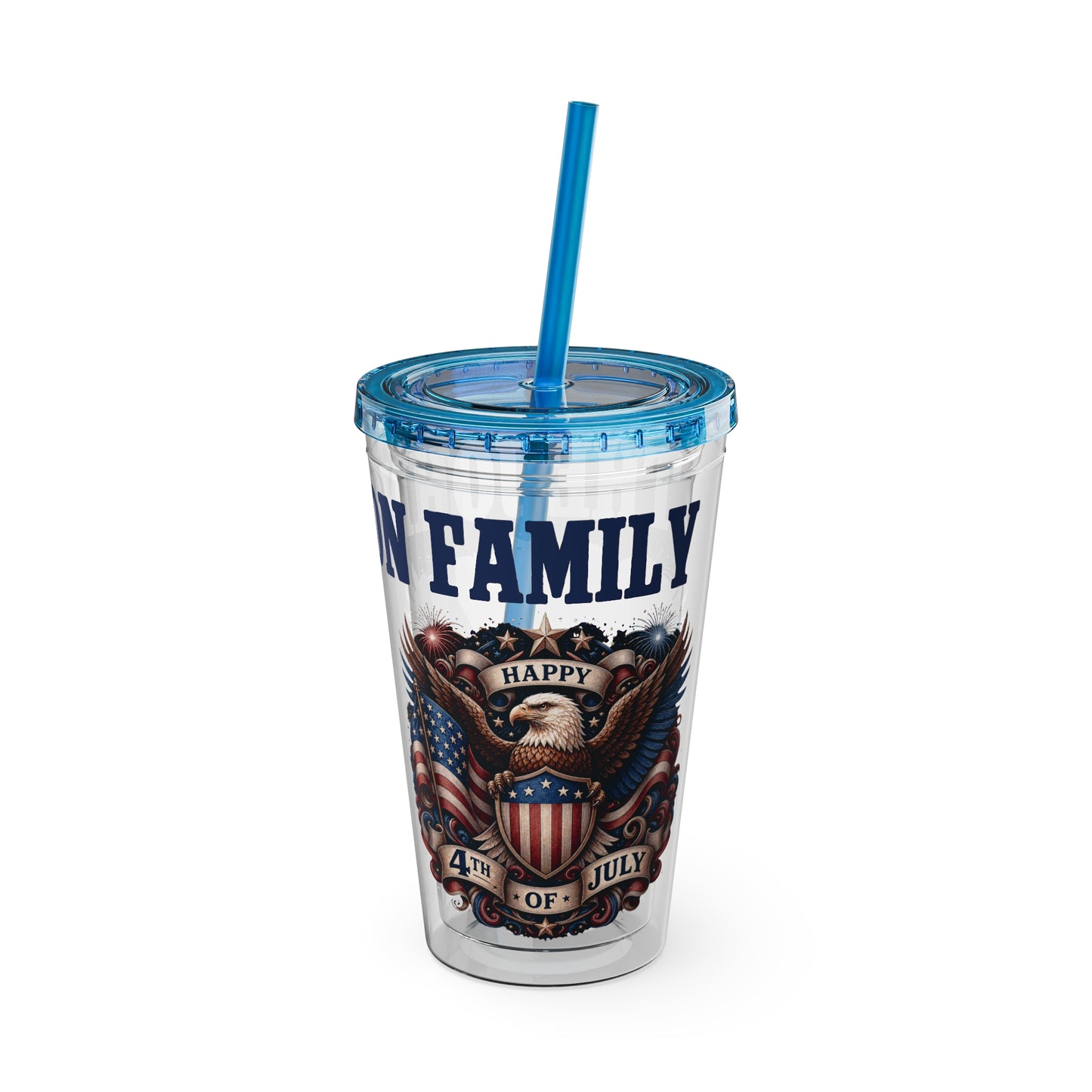 Patriotic Eagle 16oz Tumbler with Straw — "Happy 4th of July" USA Design