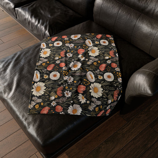 Blossom Elegance: Noir Garden Soft Minky Blanket''