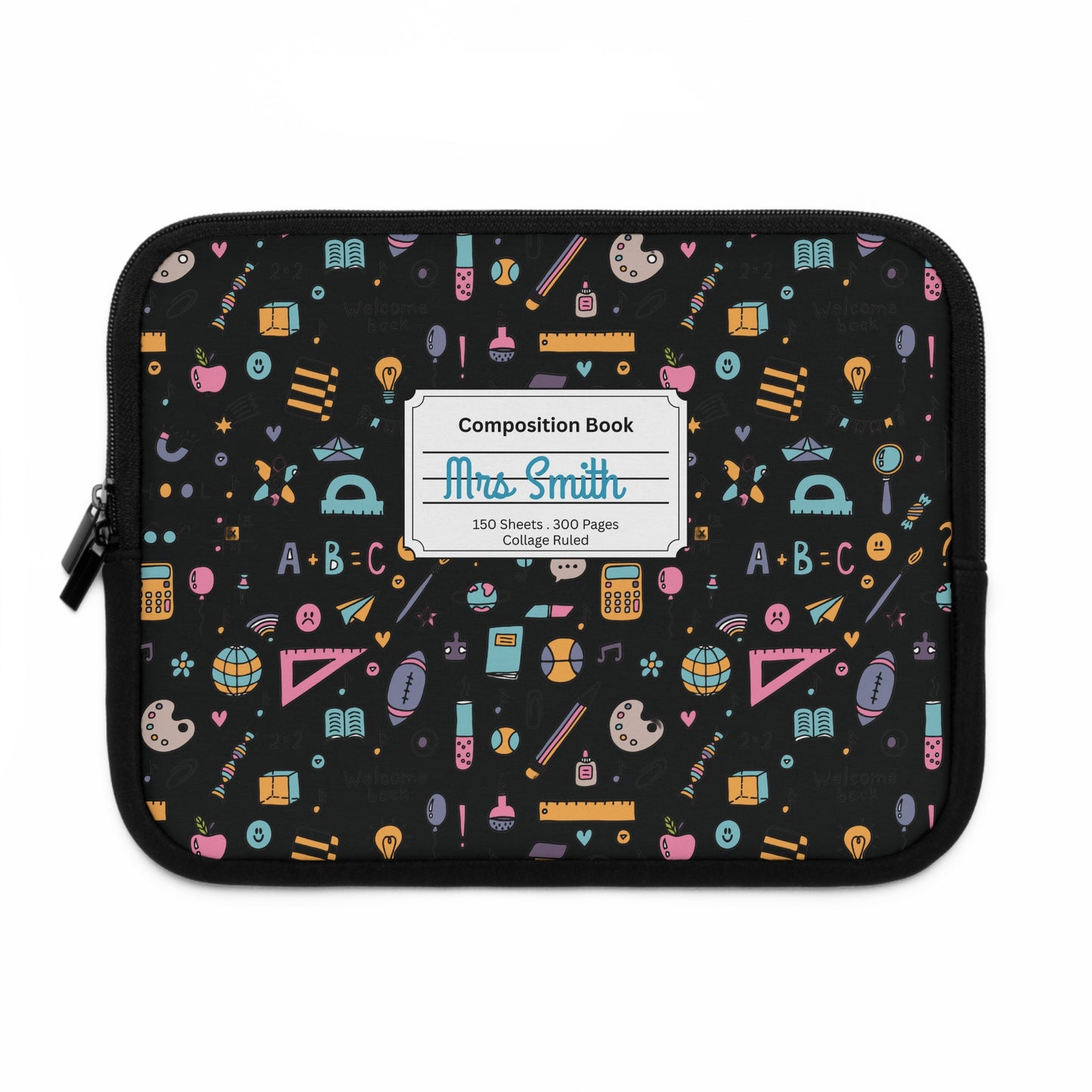 Personalized Chalkboard Chic Laptop Sleeve with Composition Book Inspired Design, Customizable Tech Case, School Supplies, Gift for Students, College Essentials, Back to School