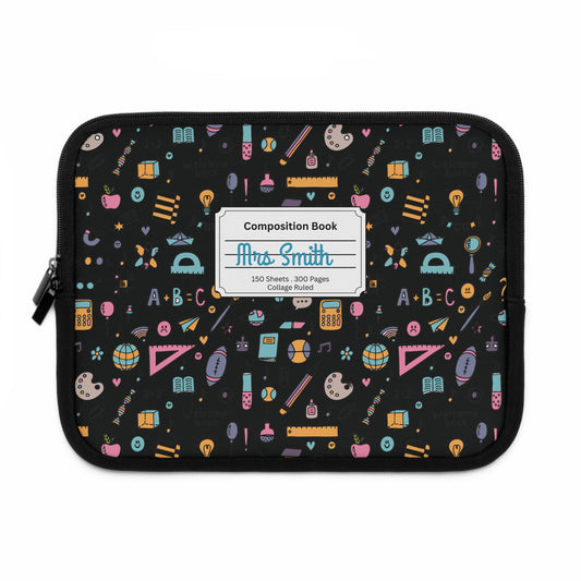Personalized Chalkboard Chic Laptop Sleeve with Composition Book Inspired Design, Customizable Tech Case, School Supplies, Gift for Students, College Essentials, Back to School