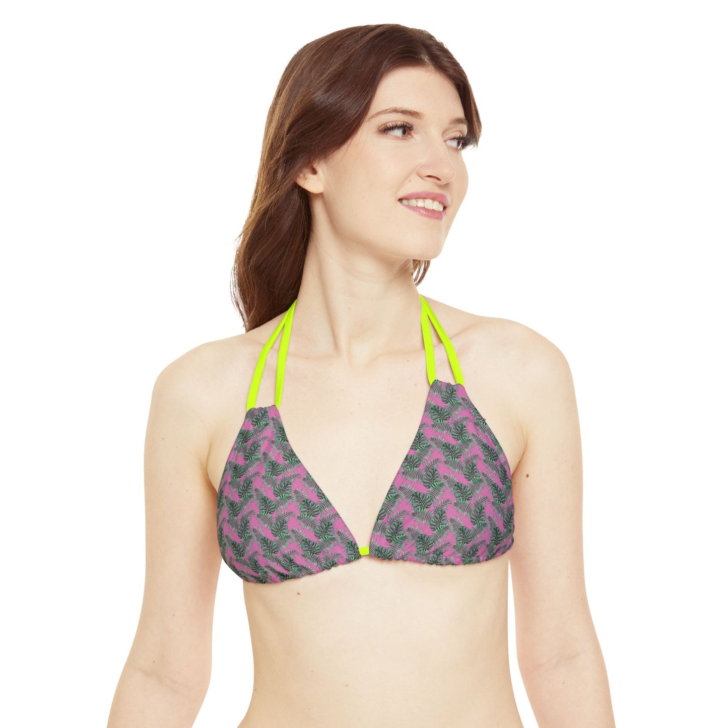 Pink Tropical Bliss Strappy Triangle Bikini Top (AOP)- (PY)