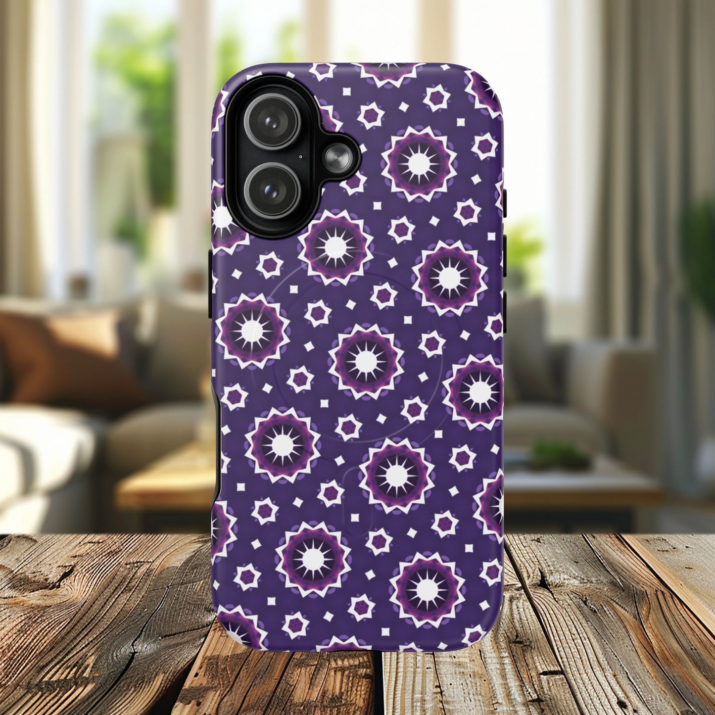 Violet Nova Bloom Stylish Tough Magnetic iPhone Case, Purple Floral iPhone Cover, Durable Cell iPhone Protector, Gift for Her, Mother's Gift