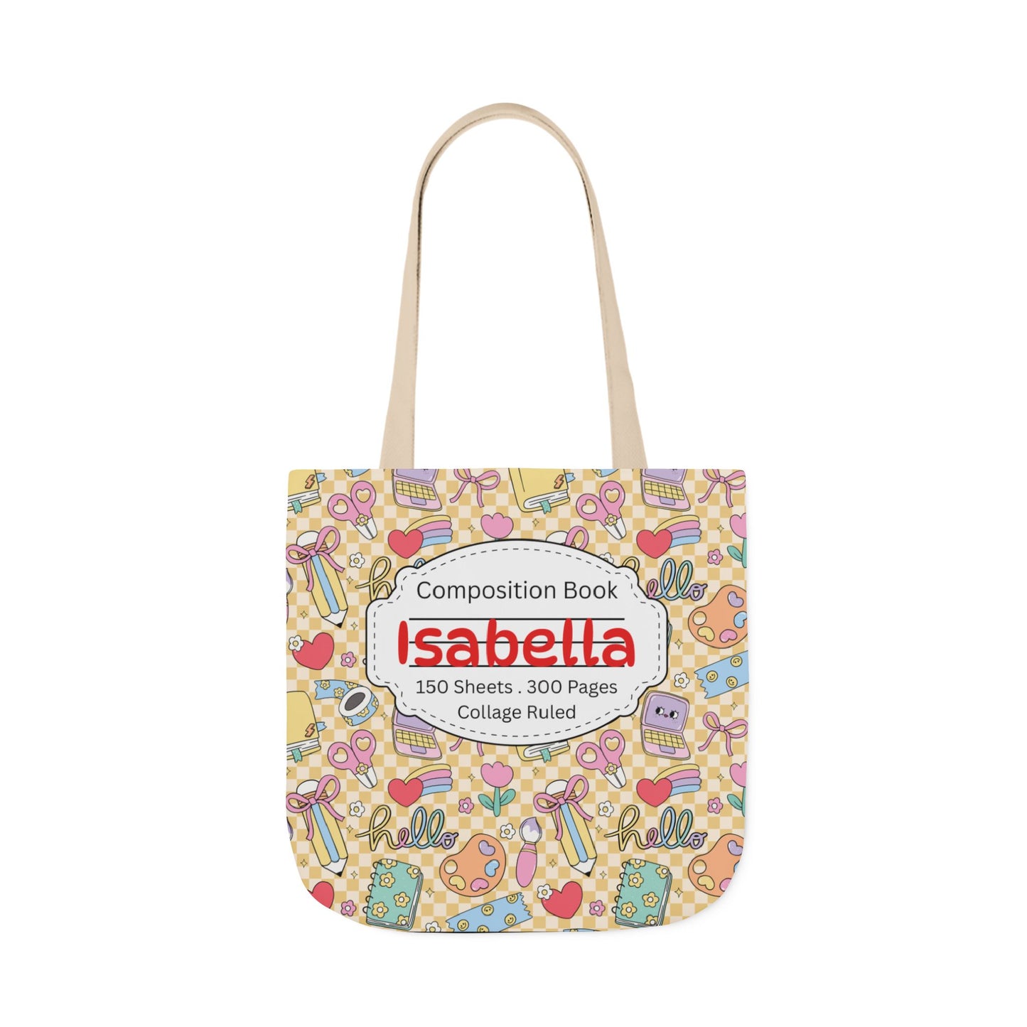 Personalized Doodle Daydream Composition Book Inspired Canvas Tote Bag with Colorful Straps, Cute School Bag, Eco-Friendly Tote, Back to School Shopping Bag, Teacher Gift Idea
