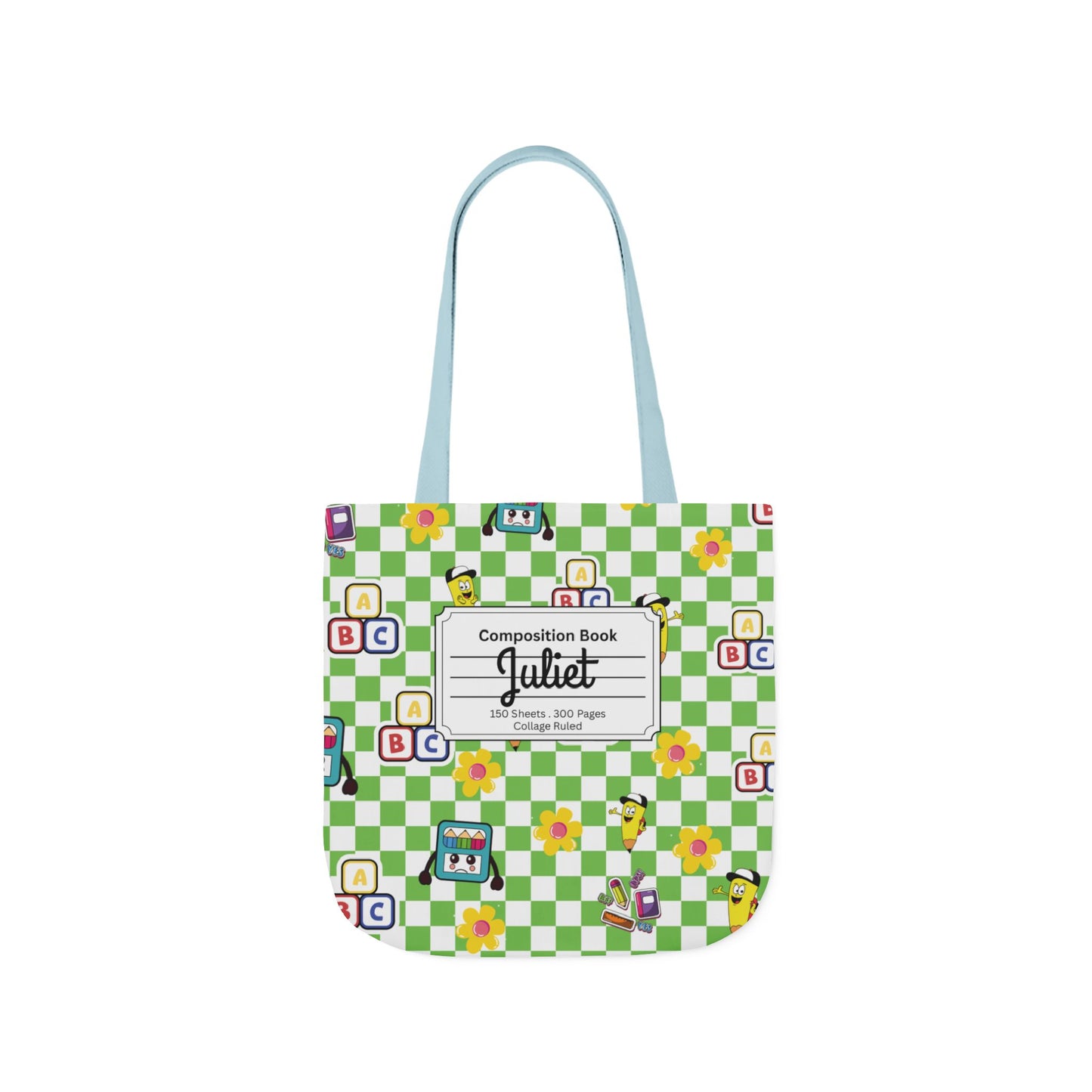 Personalized Green Schoolyard Chic Composition Book Inspired Canvas Tote Bag with Colorful Straps, Cute School Bag, Eco-Friendly Tote, Back to School Shopping Bag, Teacher Gift Idea