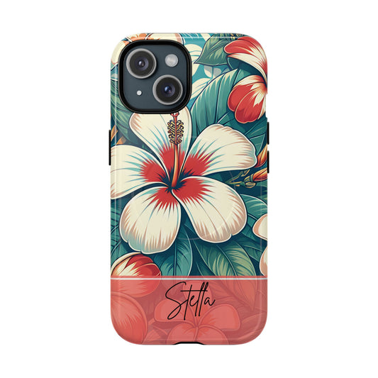 Tough Floral Phone Case, Tropical Hibiscus Design, Gift for Her, Summer Accessory, Customizable Phone Cover