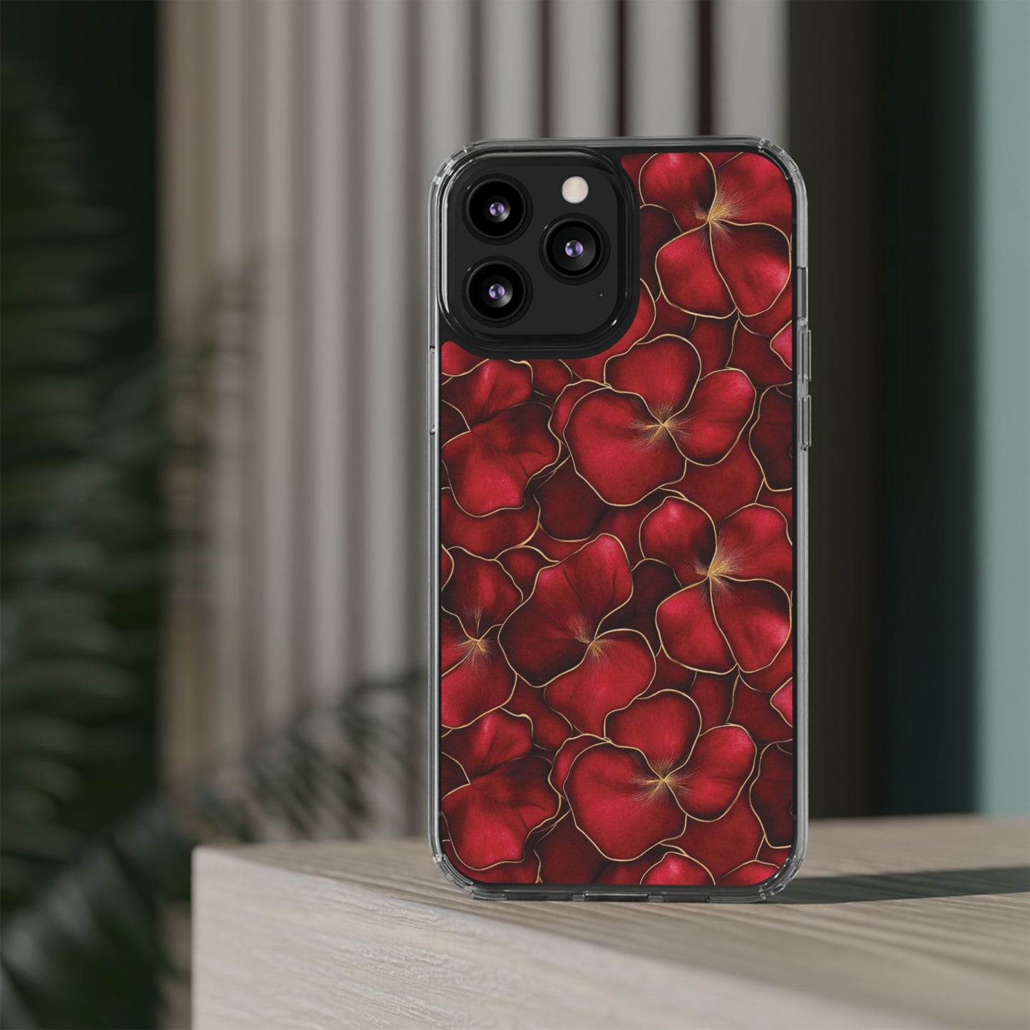 Velvet Petal Noir Floral Petal Clear Impact-Resistant iPhone and Samsung Case.