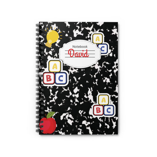 Personalized Black Composition Book Inspired Playful ABC Spiral Notebook - Perfect for School, Journaling, Kids, Teachers, Back to School Gifts