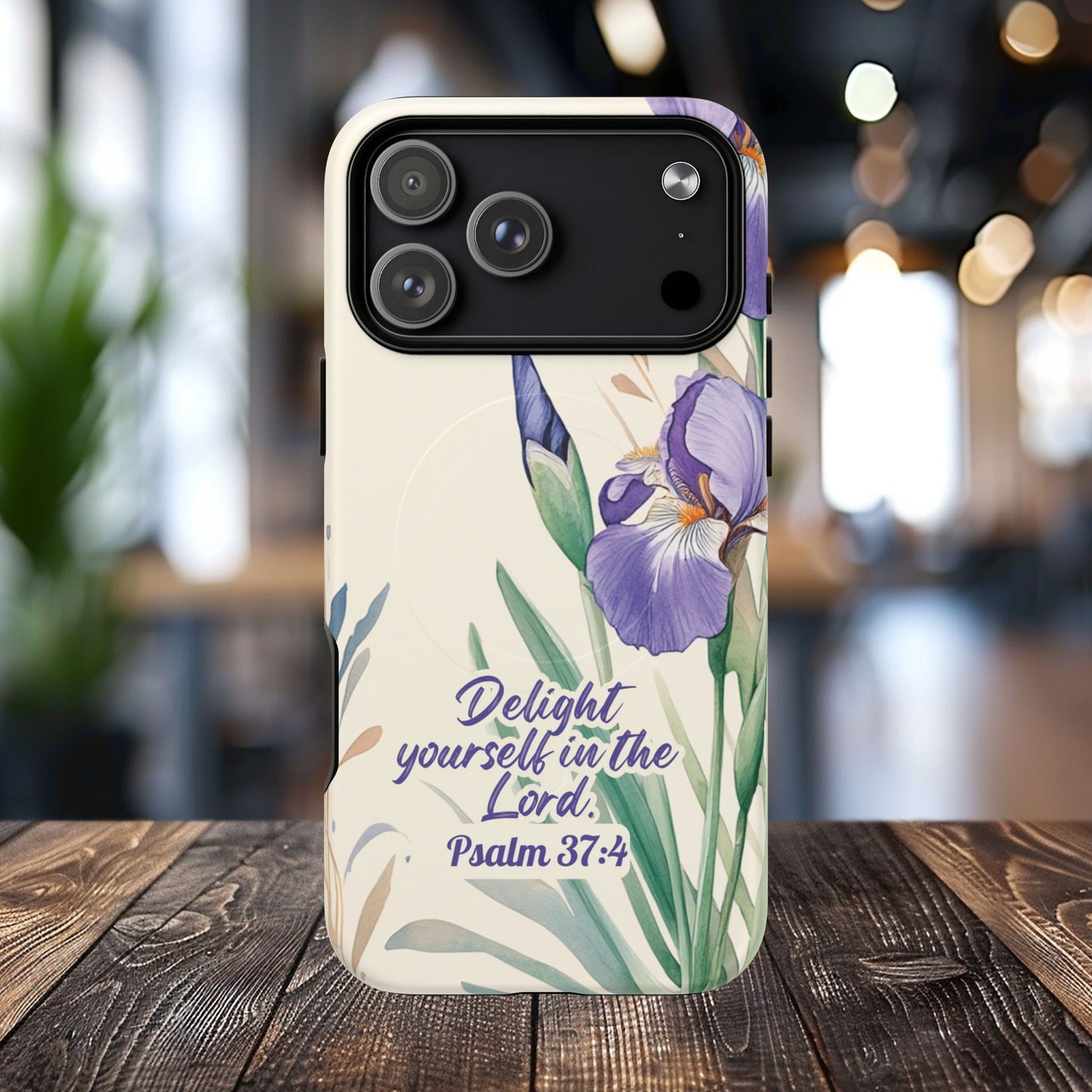 Delight yourself in the Lord Psalm 37:4, Inspirational Gift, iPhone Magnetic Case Scripture, Floral Bible Verse, MagSafe® iPhone® Tough Case, iPhone 14, iPhone 15, iPhone 16, Pro, Pro Max, Plus.
