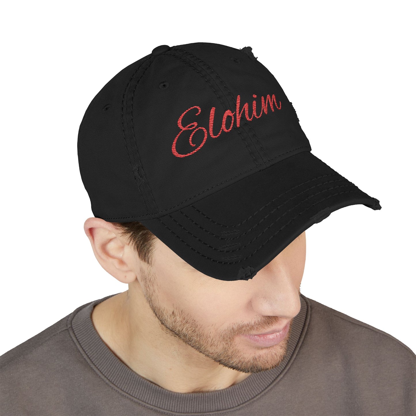 'ELOHIM, GENESIS 1:1'  Distressed Dad Hat with Embroidered, Casual Cap for Fathers, Gifts for Dads, Religious Hat, Vintage Style