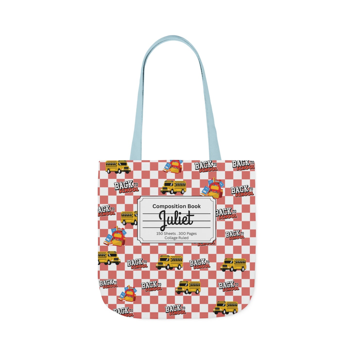 Personalized Red Schoolyard Chic Composition Book Inspired Canvas Tote Bag with Colorful Straps, Cute School Bag, Eco-Friendly Tote, Back to School Shopping Bag, Teacher Gift Idea