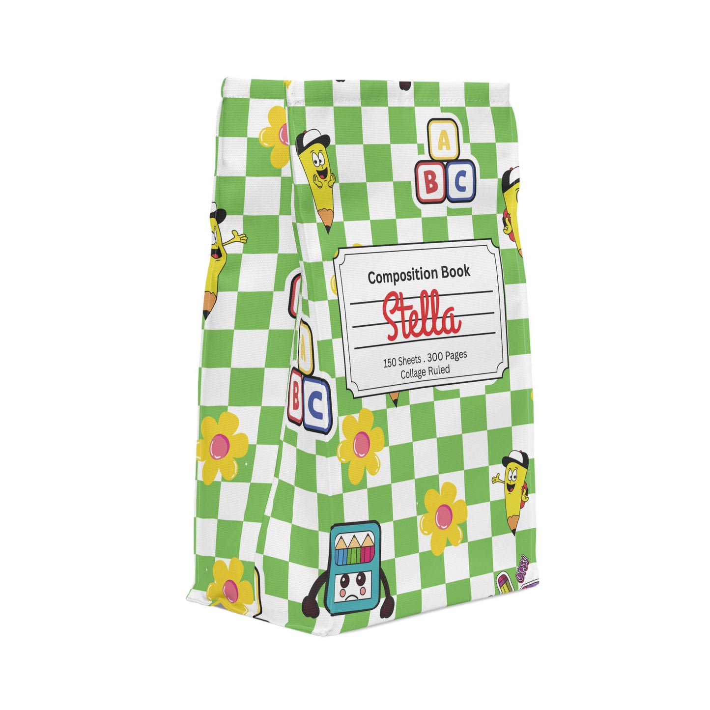 Custom Green SchoolYard Chic Composition Book Inspired Stylish Polyester Lunch Box for Kids - Perfect for School, Picnics, or Snacks | Personalized ABC Design, Back to School, Family [...]