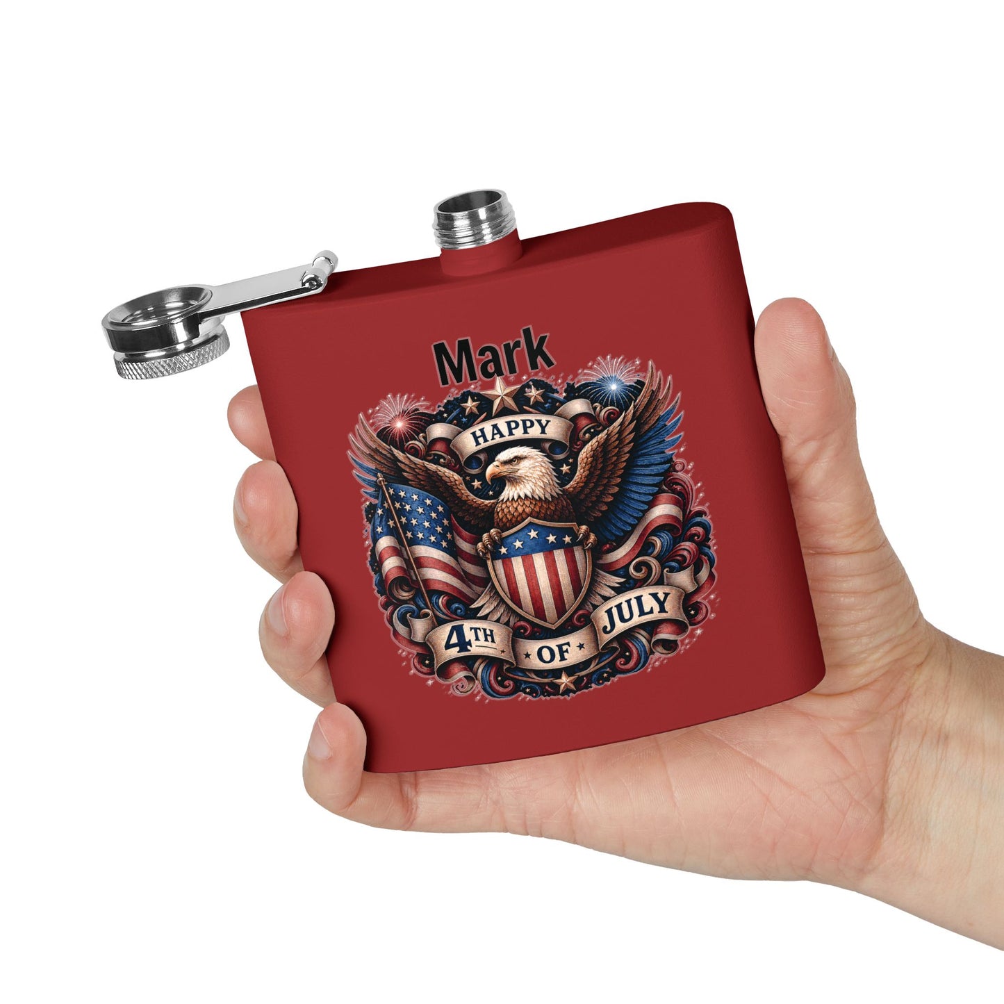 Personalized 4th of July Stainless Steel Flask – Patriotic Eagle Hip Flask (6 oz)