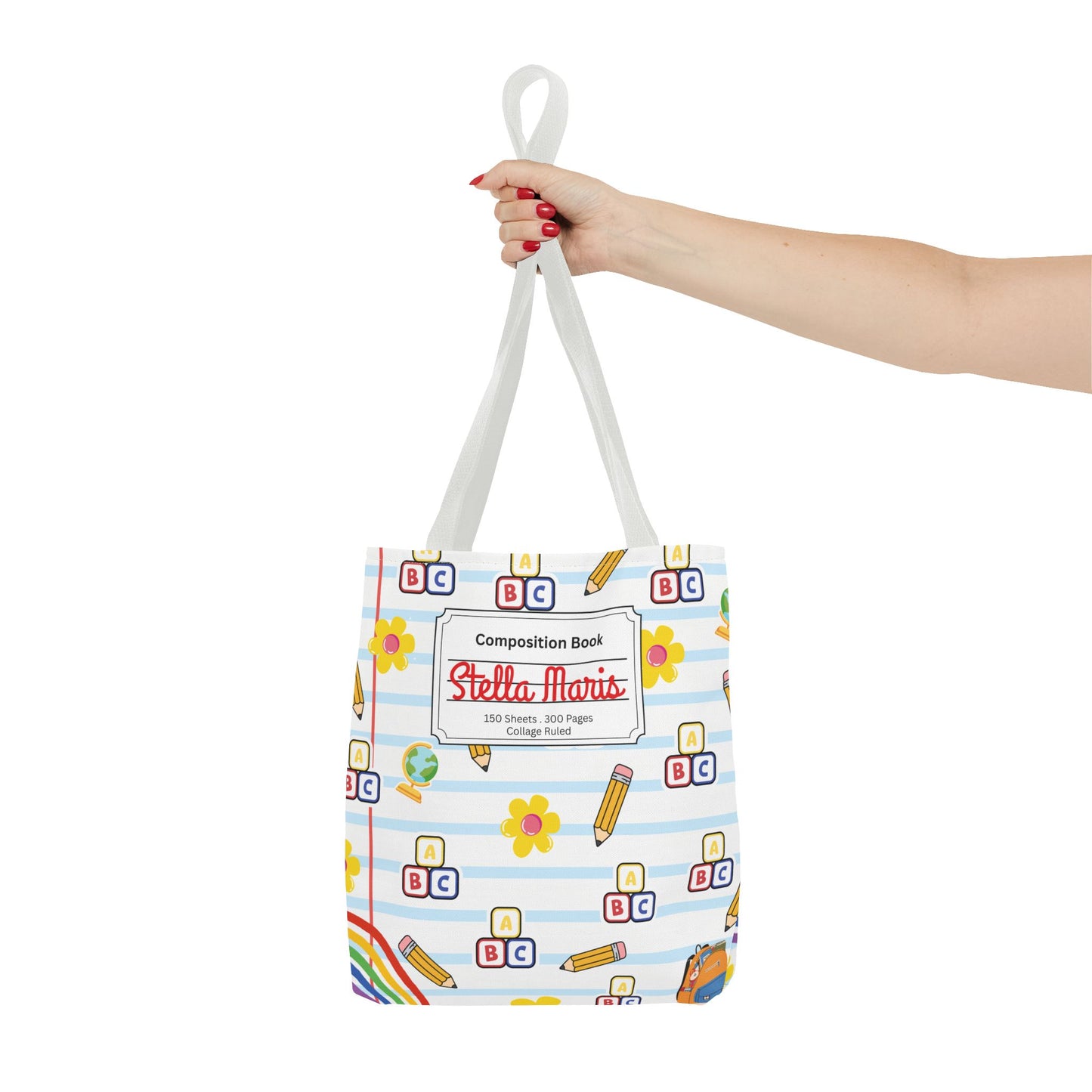 Personalized White SchoolYard Chic Composition Book Inspired Tote Bag, Back to School Tote, Teacher Gift, Kids Bag, Custom Name Bag, Educational Accessories, Back to School Tote Bag.