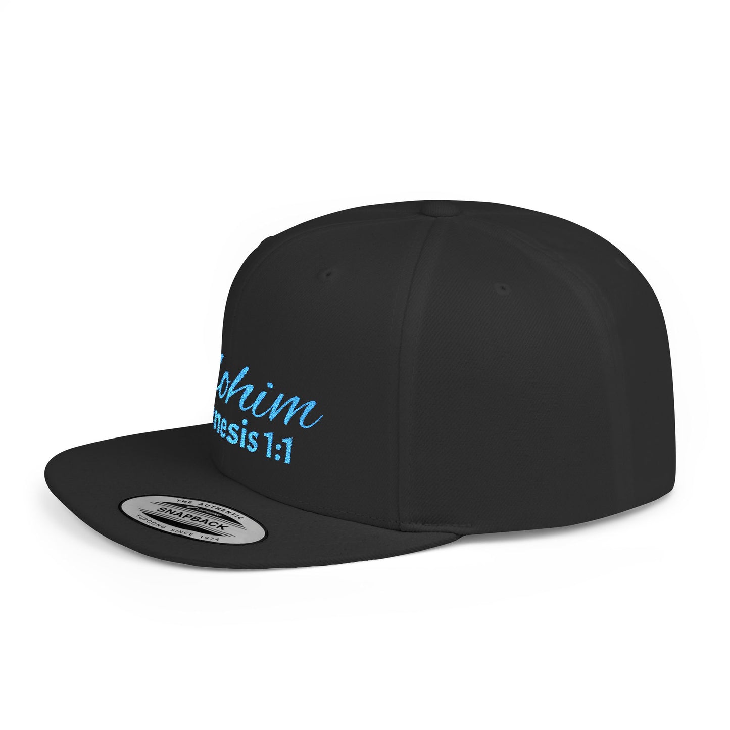 Teal Embroidery 'ELOHIM, GENESIS 1:1' Flat Bill Snapback Hat, Stylish Cap for Everyday Wear, Church Events, Gift for Him/Her, Streetwear Accessory, Casual Fashion