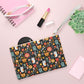 Whimsical Feline Garden Clutch Bag - Vegan Leather Saffiano Pattern Fashionista On-the-Go Zip Fastening Wrist Strap.