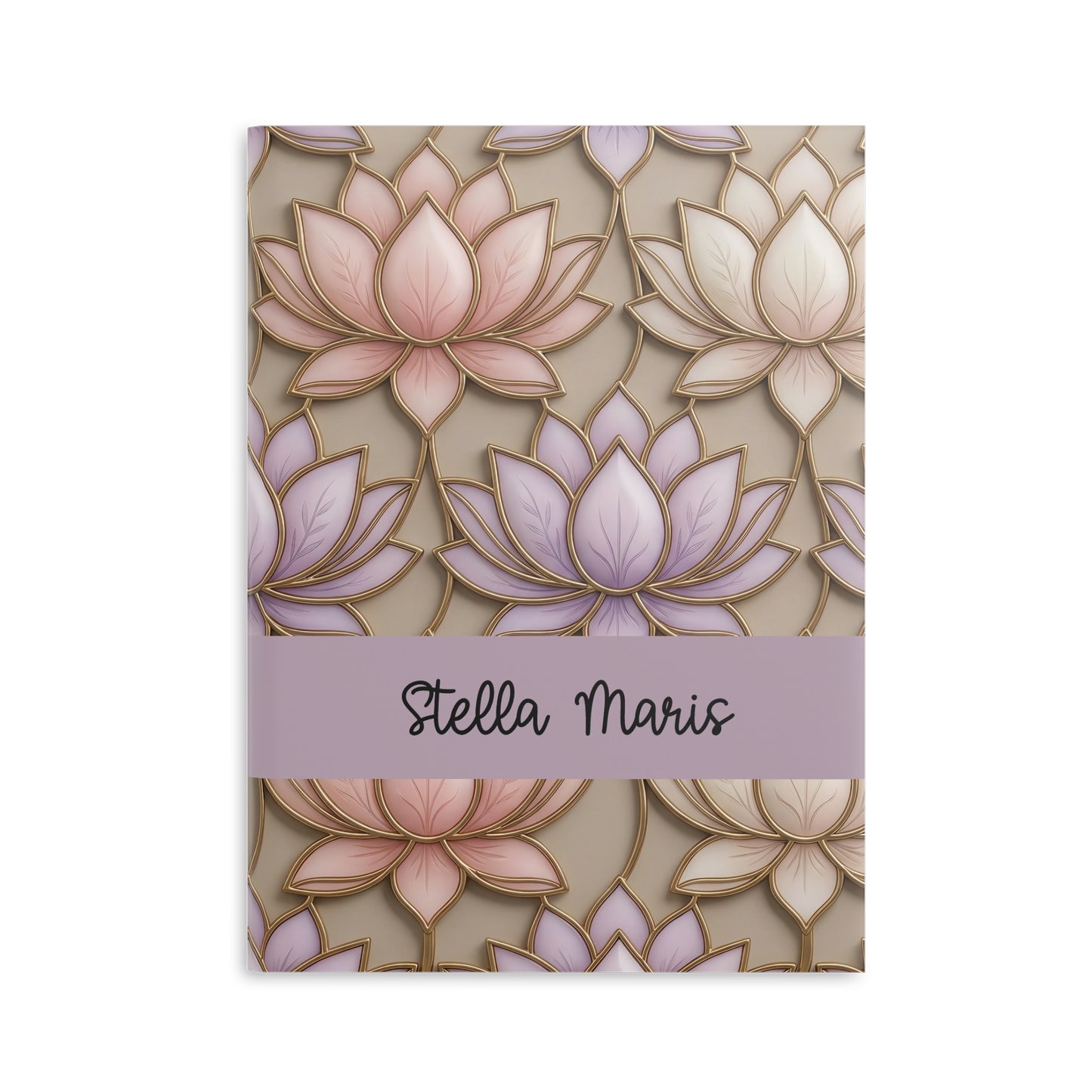 Personalized Stained Glass Lotus Blossom Hardcover Notebook — Custom Name and Affirmation Puffy Cover Journal.