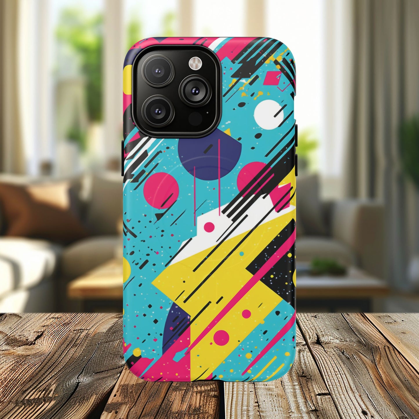 Retro Pop Vibes Magnetic iPhone Case with Abstract Design, Tough iPhone Cover, iPhone Accessory, Gift for Tech Lovers, Trendy iPhone Protector
