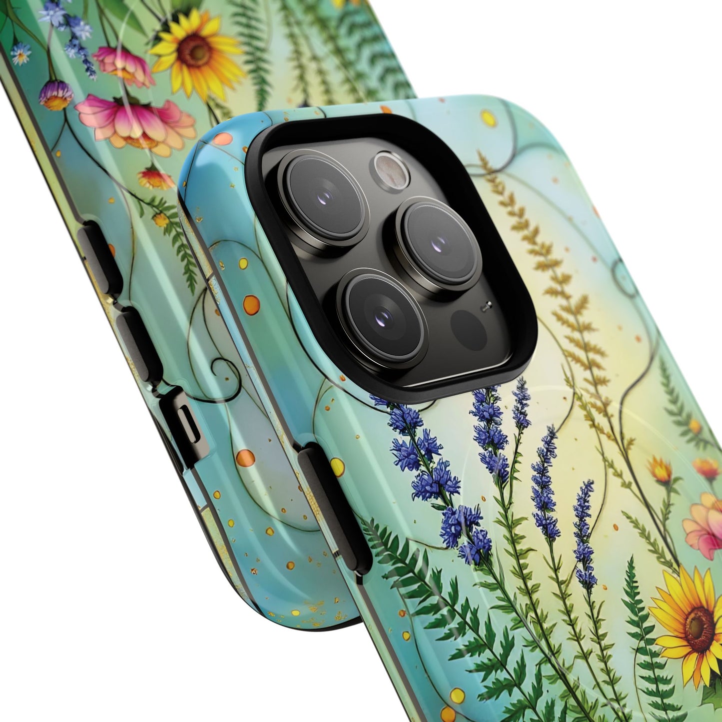 Floral Stained Harmony Glass Tough Magnetic Phone Case | Nature Inspired Design | Durable Protection | Gift for Nature Lovers | Spring Vibe