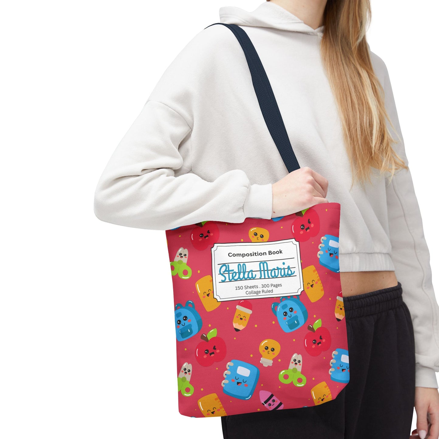 Personalized Kawaii Composition Book Inspired Tote Bag, Back to School Tote, Teacher Gift, Kids Bag, Custom Name Bag, Educational Accessories, Back to School Tote Bag.