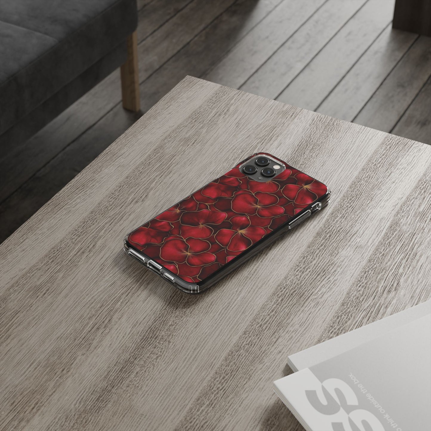 Velvet Petal Noir Floral Petal Clear Impact-Resistant iPhone and Samsung Case.
