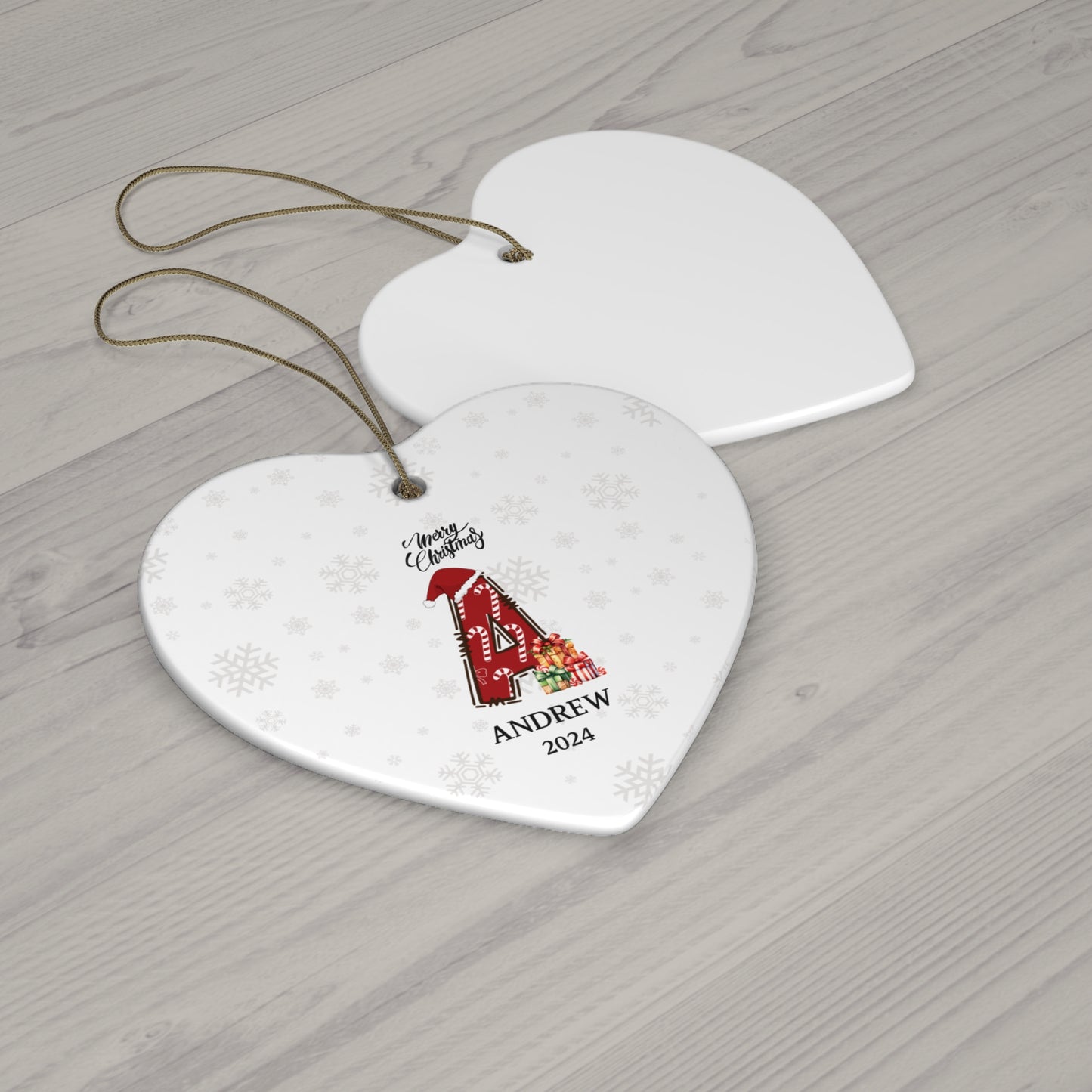 Personalized Initial Candy Cane ''A'' Ceramic Ornament- 4 shapes