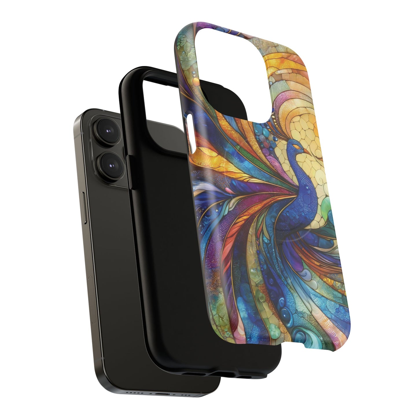 Mosaic Peacock Feathers Magnetic Phone Case, Tough Phone Shell, Vibrant Art Case, Gift for Her, Unique Phone Accessory, Wildlife Lover's Gift, Stained Glass Case.