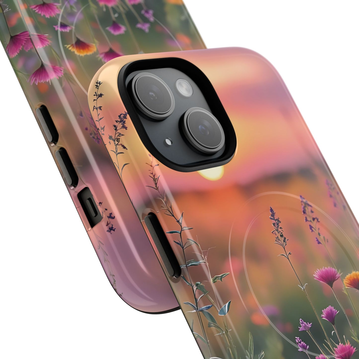 Floral Sunset Phone Case, Tough Magnetic Cases for iPhone, Nature Lover Gift, Durable Protection, Eco-Friendly Phone Accessory