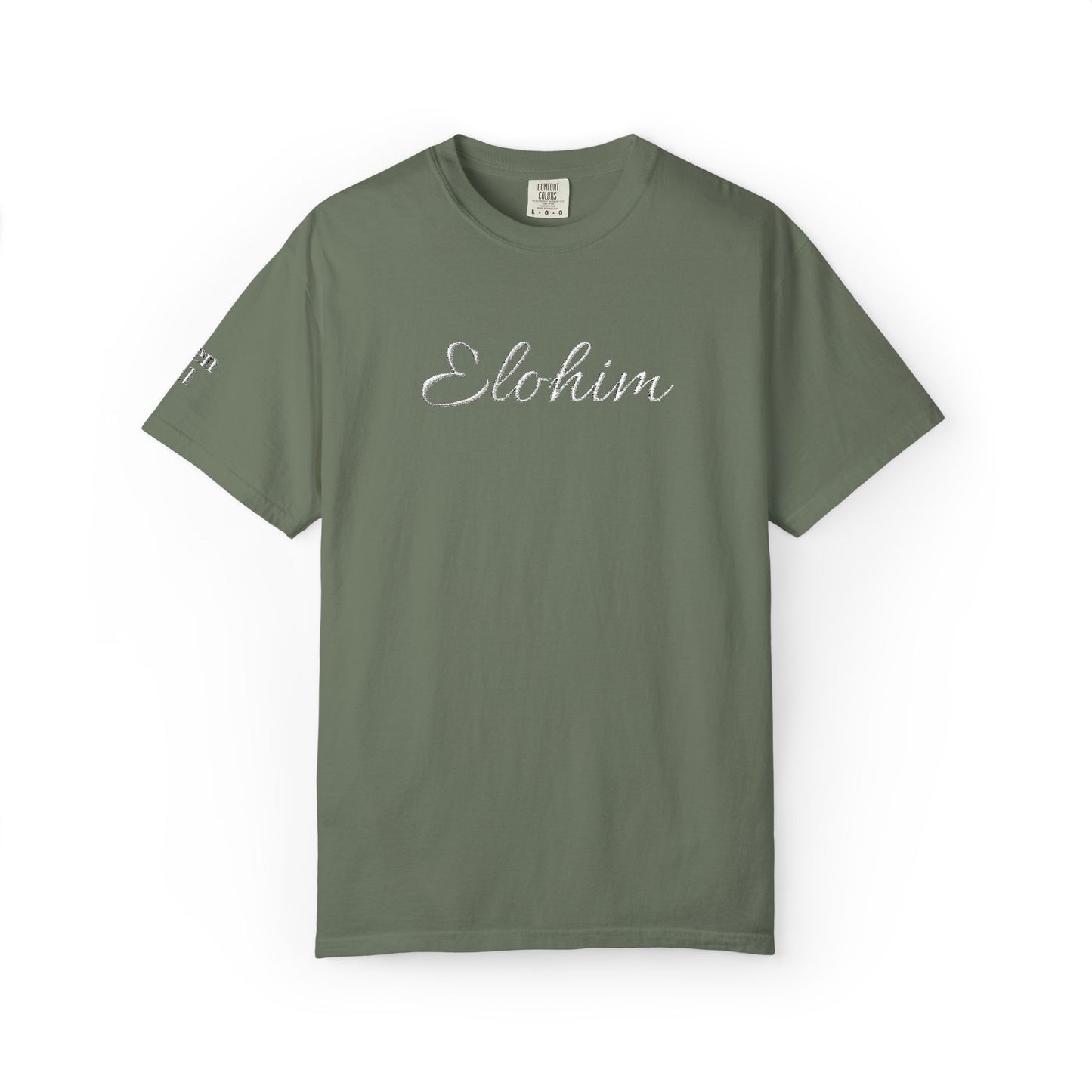 Embroidery 'ELOHIM, GENESIS 1:1' - Faith-Based Unisex Garment-Dyed Comfort Colors T-shirt, Faith Gift Tee, Religious Tee, Embroidery Tee.