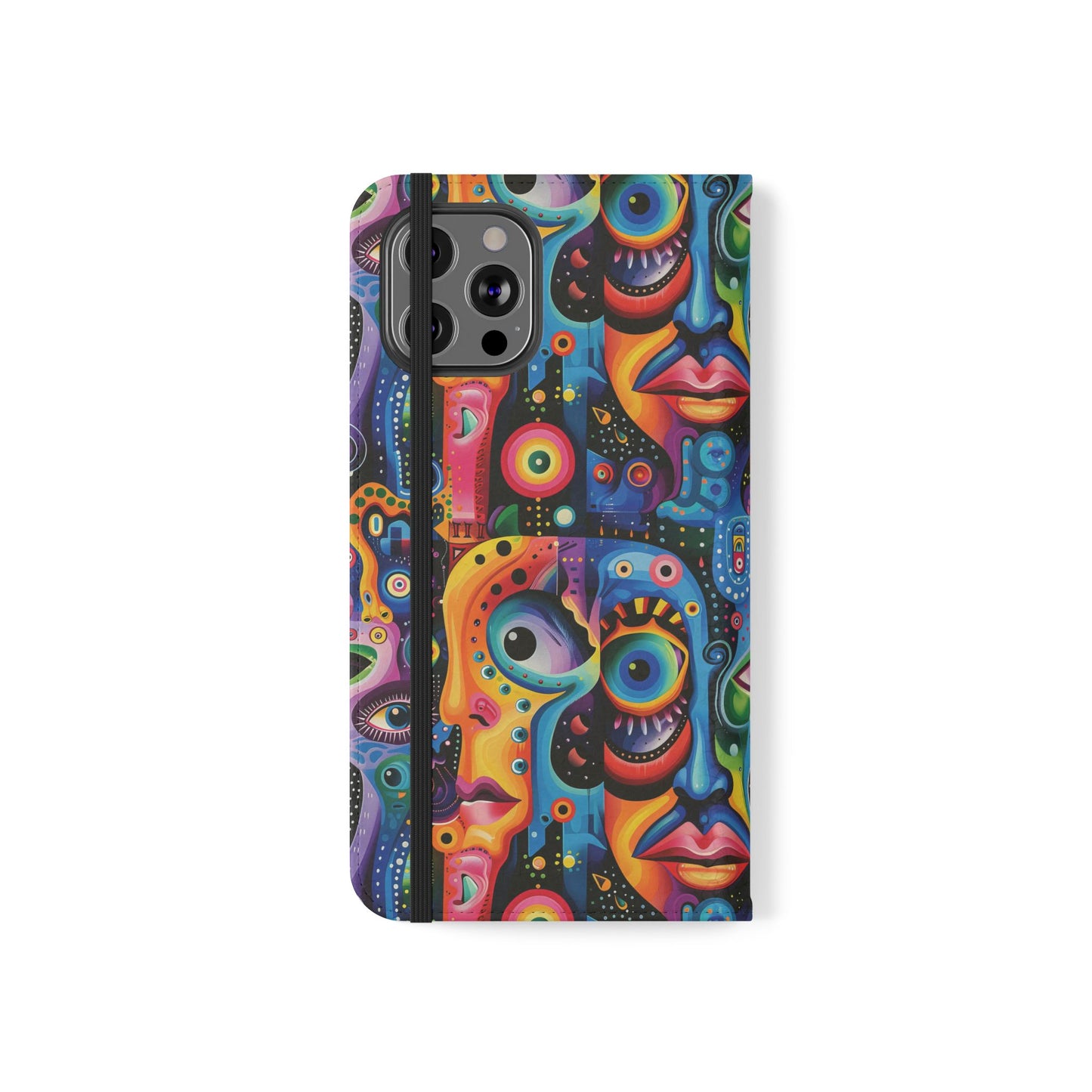 Psychedelic Visions Vibrant Art Flip iPhone and Samsung Phone Case - Colorful Faces Design for Phone Protection