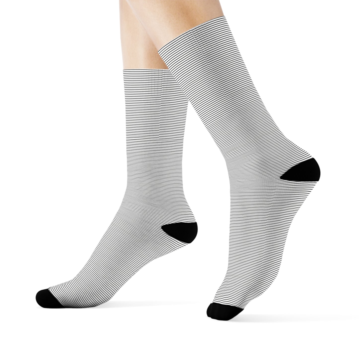 Monochrome Lines Crew Socks - Soft & Elastic Polyester/Spandex Blend - One Size Fits All