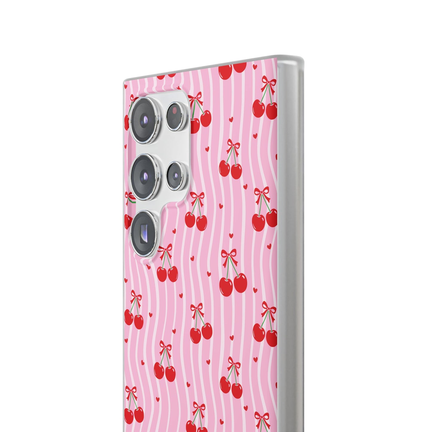 Personalized Cherry Blossom Dreams Flexi Case — Pink Retro Cherry iPhone® 7/8, 11, 12, 13, 14, 15, 16, 17, X/XS, SE, XR, Mini, Pro, Pro Max, Plus Cases.