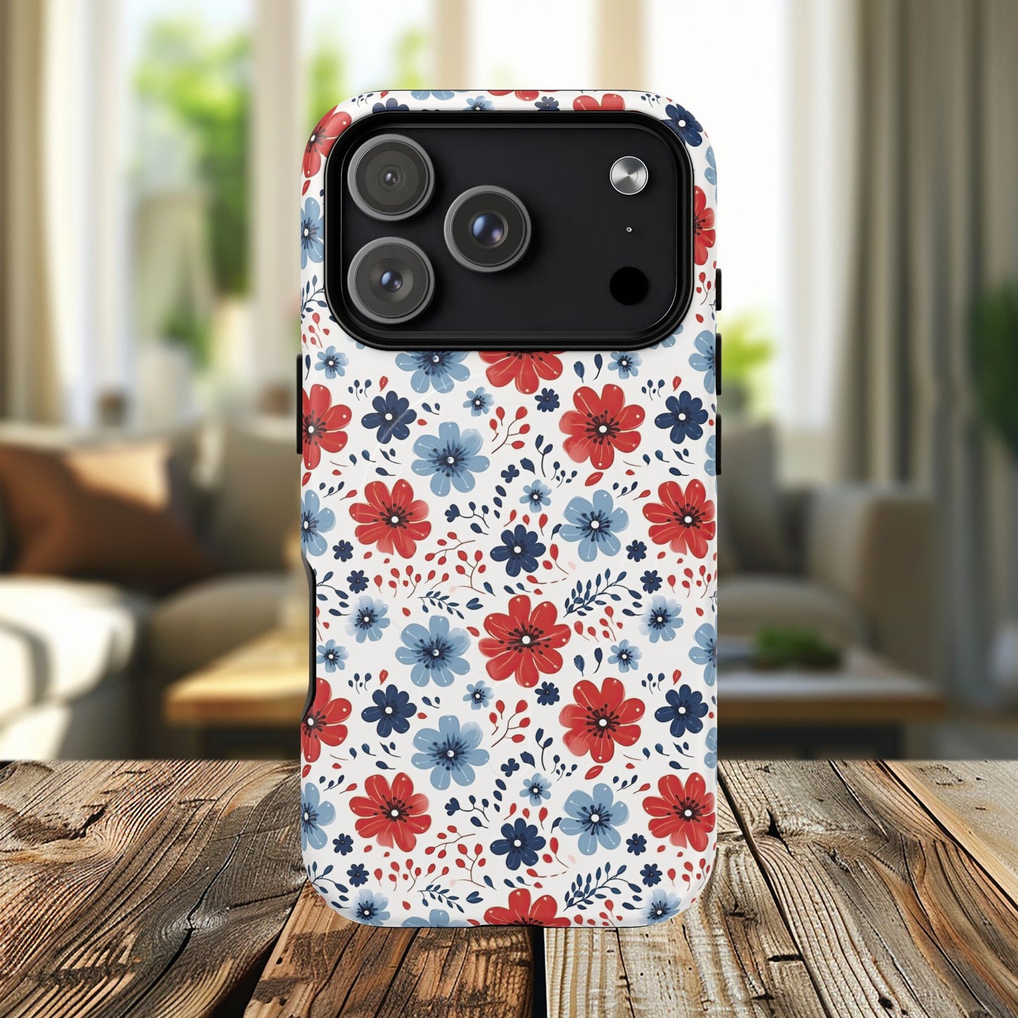 Patriotic Floral Dreams Tough Magnetic iPhone Cases, Durable, Stylish, Gift for Her, Protective Phone Cover, Spring Floral Design