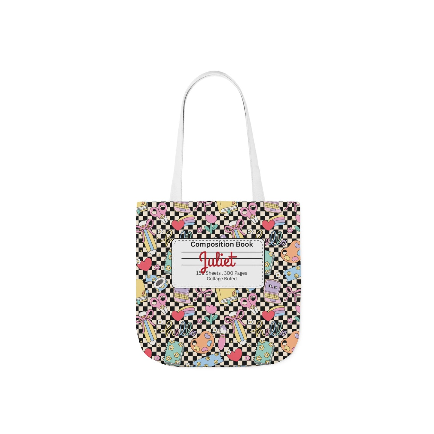 Personalized Black Doodle Daydream Composition Book Inspired Canvas Tote Bag with Colorful Straps, Cute School Bag, Eco-Friendly Tote, Back to School Shopping Bag, Teacher Gift Idea