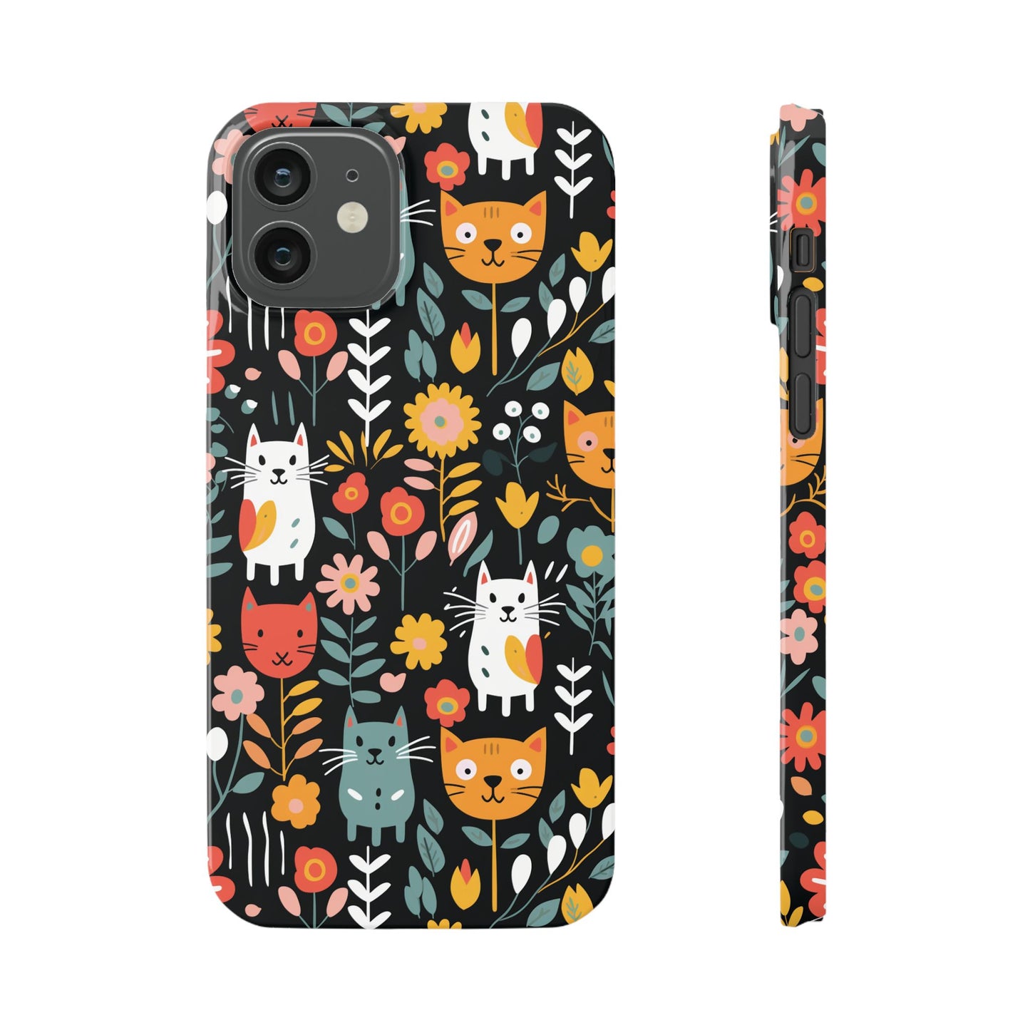 Whimsical Feline Garden iPhone Case — Slim Floral Cat Design (Matte or Glossy) for iPhones.