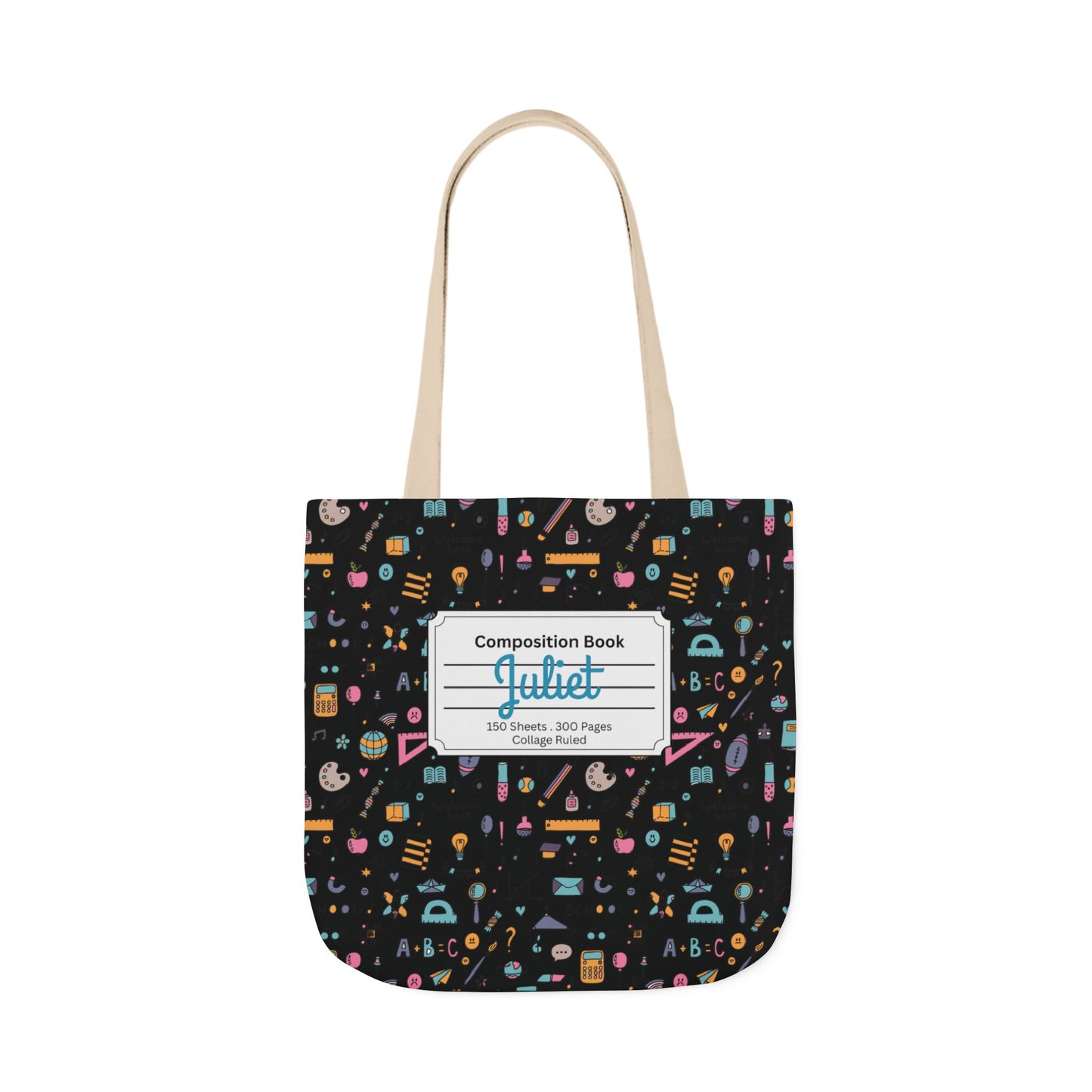 Personalized Chalkboard Chic Composition Book Inspired Canvas Tote Bag with Colorful Straps, Cute School Bag, Eco-Friendly Tote, Back to School Shopping Bag, Teacher Gift Idea