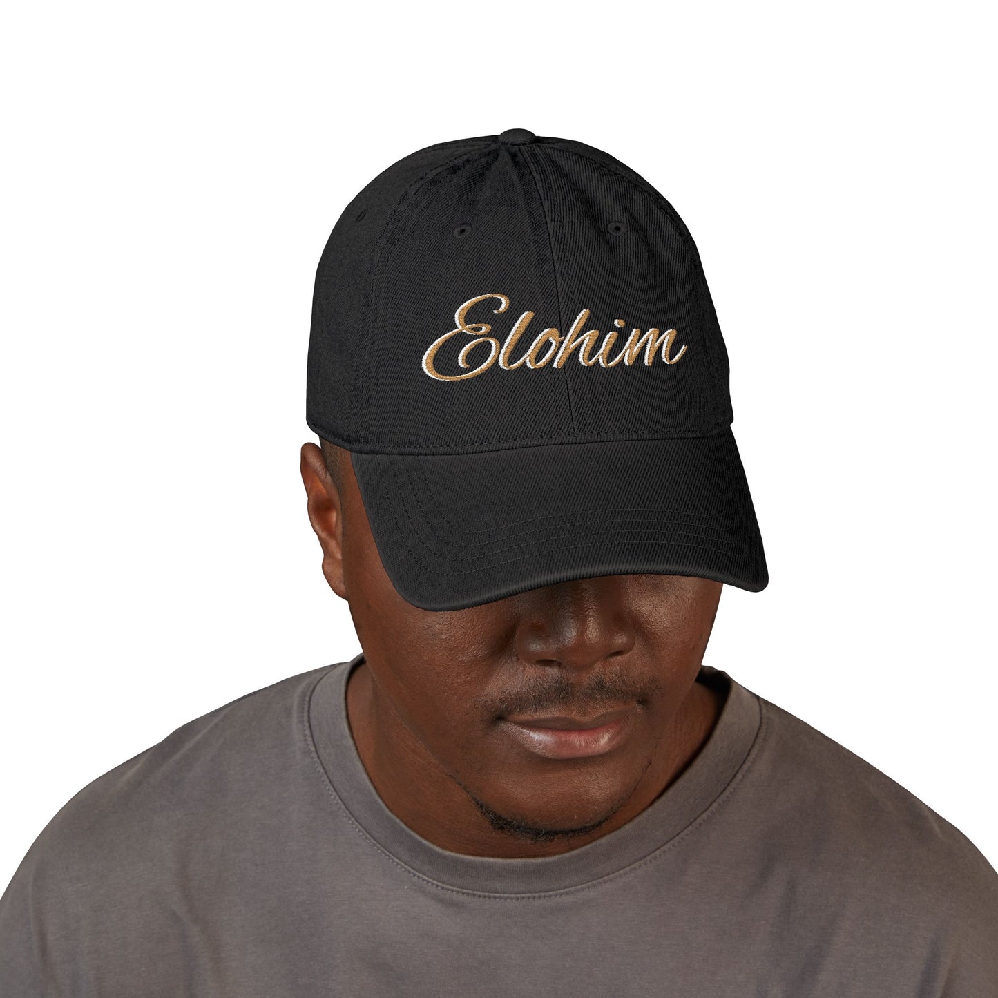 Denim 'ELOHIM, GENESIS 1:1' Hat (Embroidery), Stylish Casual Hat, Gift for Him/Her, Summer Accessory, Trendy Streetwear, Spiritual Fashion.