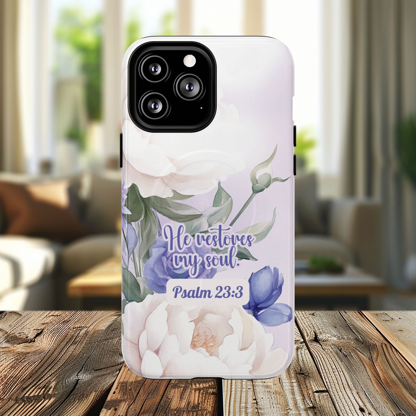 He Restores My Soul Tough iPhone Magnetic Cases, Christian Gift, MagSafe® iPhone® Tough Case, iPhone 13, 14, iPhone 15, iPhone 16, 17, Pro, Pro Max, Plus