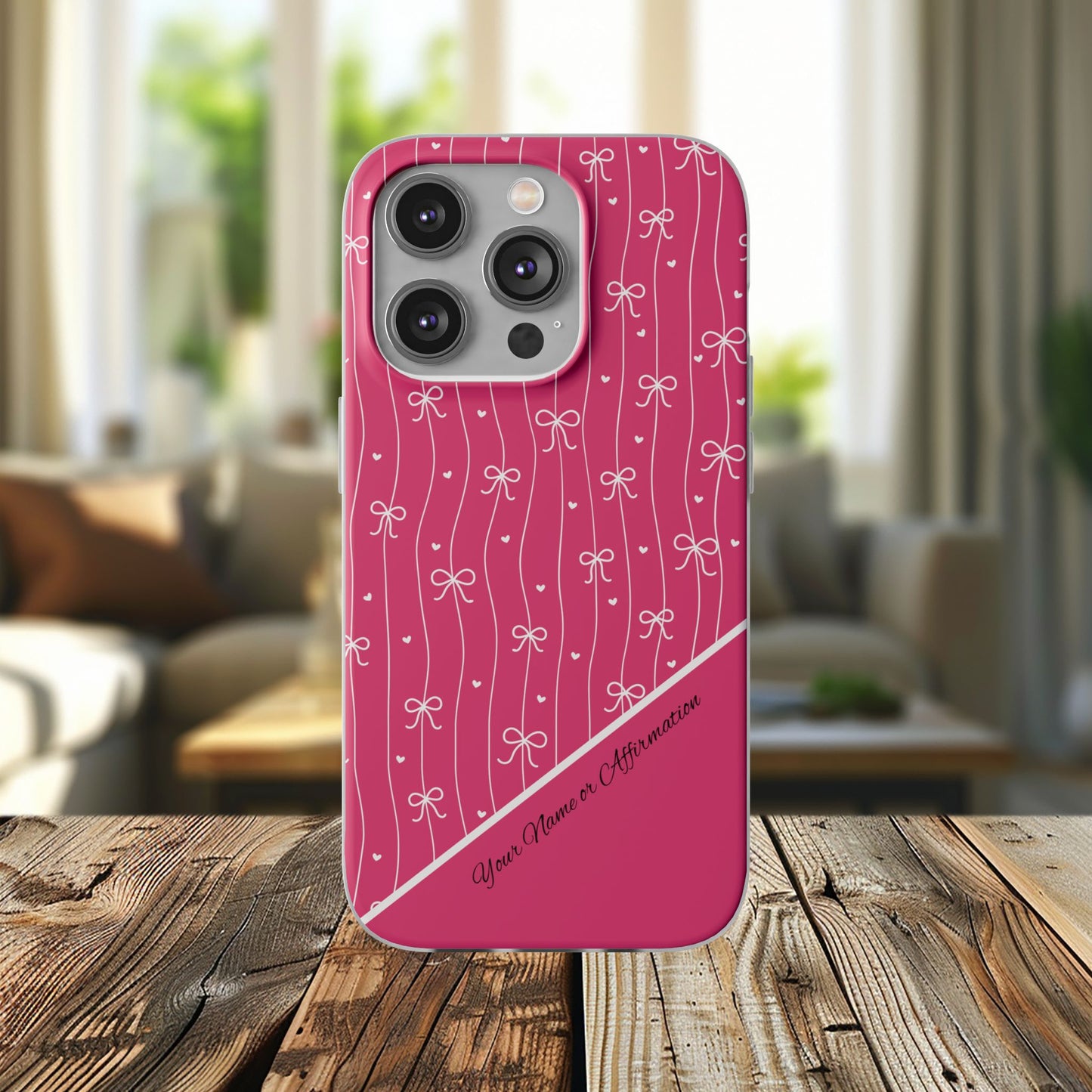 Personalized Pink Bow Coquette Slim Flexi iPhone and Samsung Cases — Custom Name or Affirmation