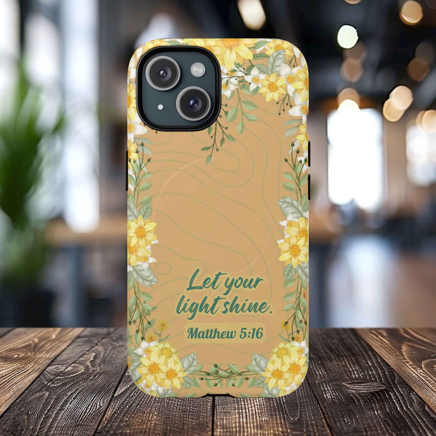 Let your Light Shine Matthew 5:16, Inspirational Gift, Tough iPhone Magnetic Case Scripture, Floral Bible Verse, MagSafe® iPhone® Tough Case, iPhone 14, iPhone 15, iPhone 16, Pro, Pro Max, Plus.